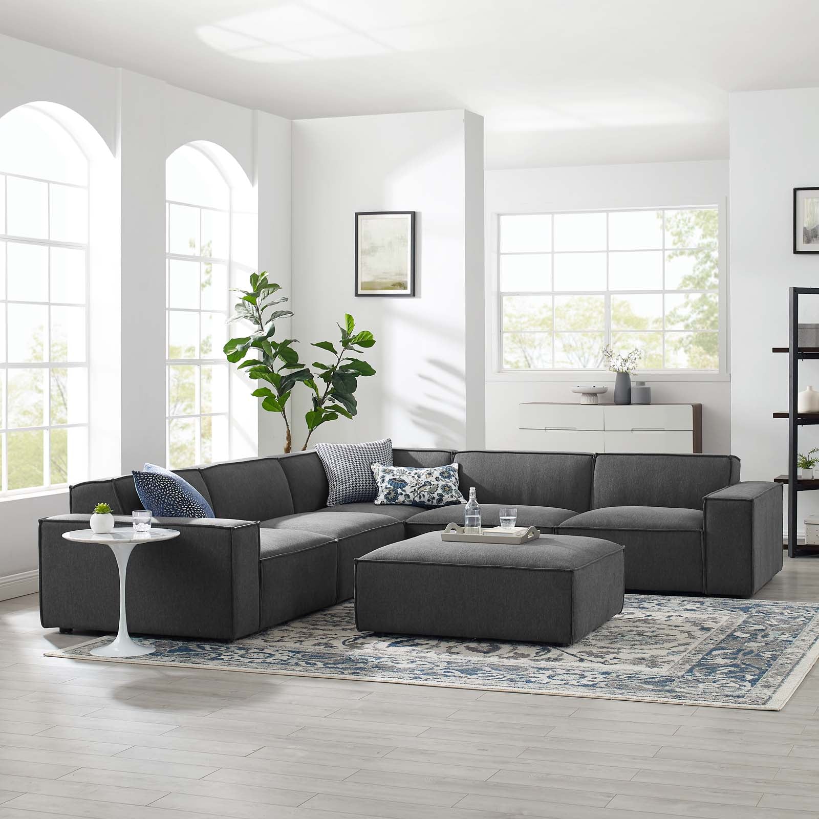 Modway Sectional Sofas - Restore 6-Piece Sectional Sofa Charcoal 122"