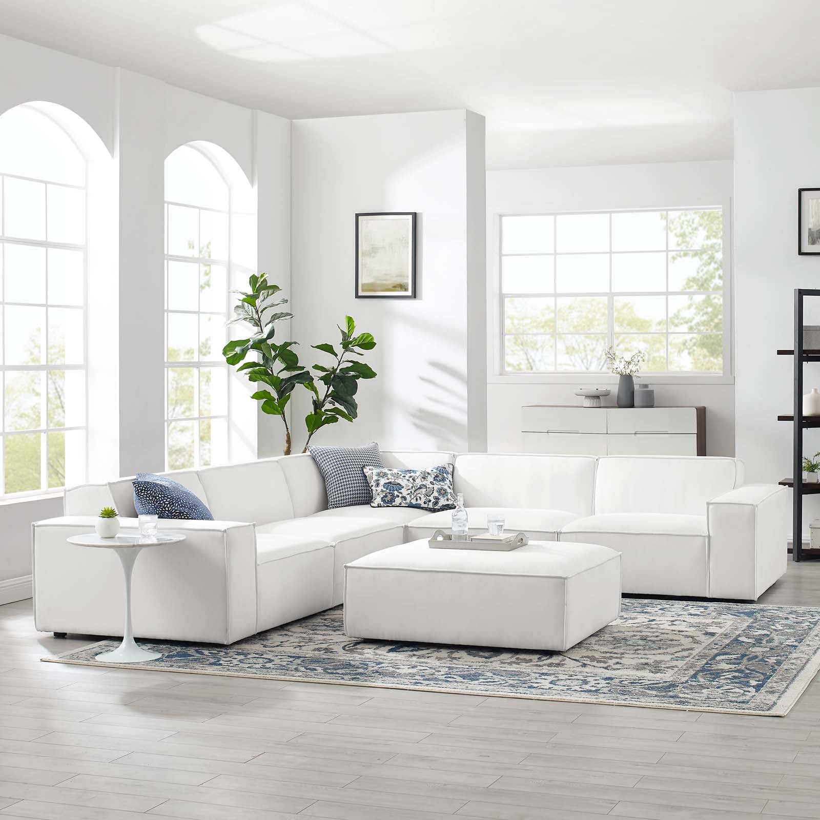 Modway Sectional Sofas - Restore 6-Piece Sectional Sofa White 122"