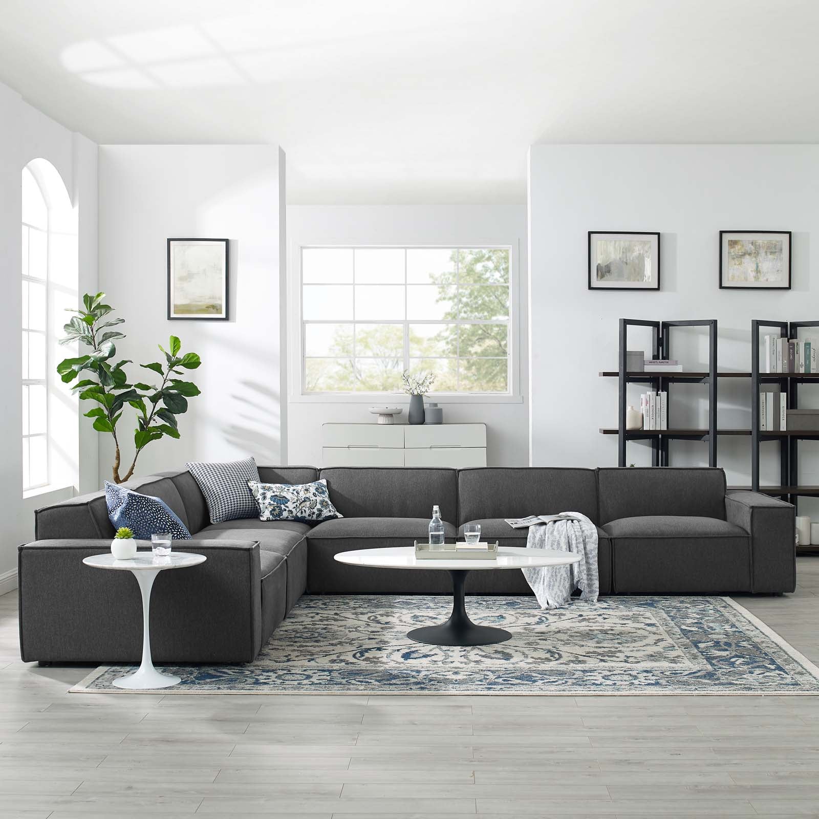 Modway Sectional Sofas - Restore 6-Piece Sectional Sofa Charcoal