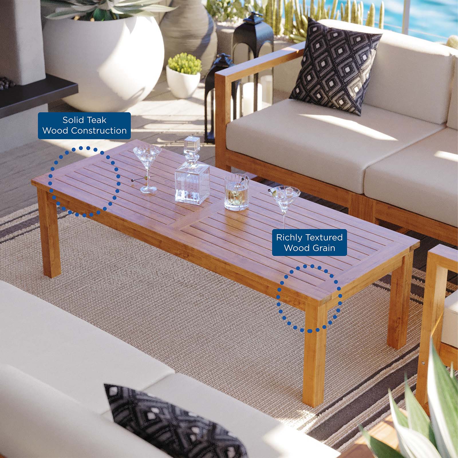 Modway Outdoor Coffee Tables - Upland Outdoor Patio Teak Wood Coffee Table Natural