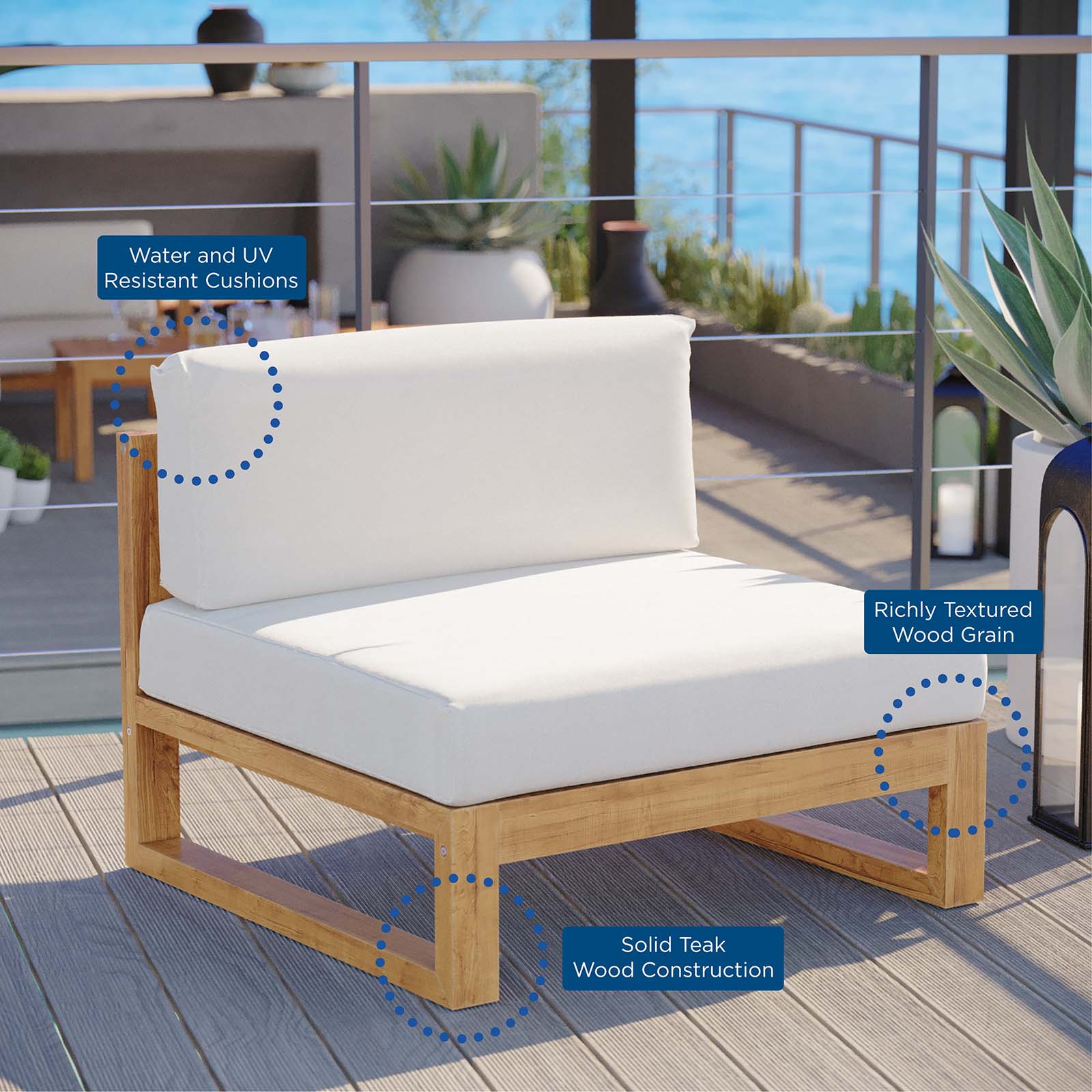 Modway Outdoor Chairs - Upland Outdoor Patio Teak Wood Armless Chair Natural White