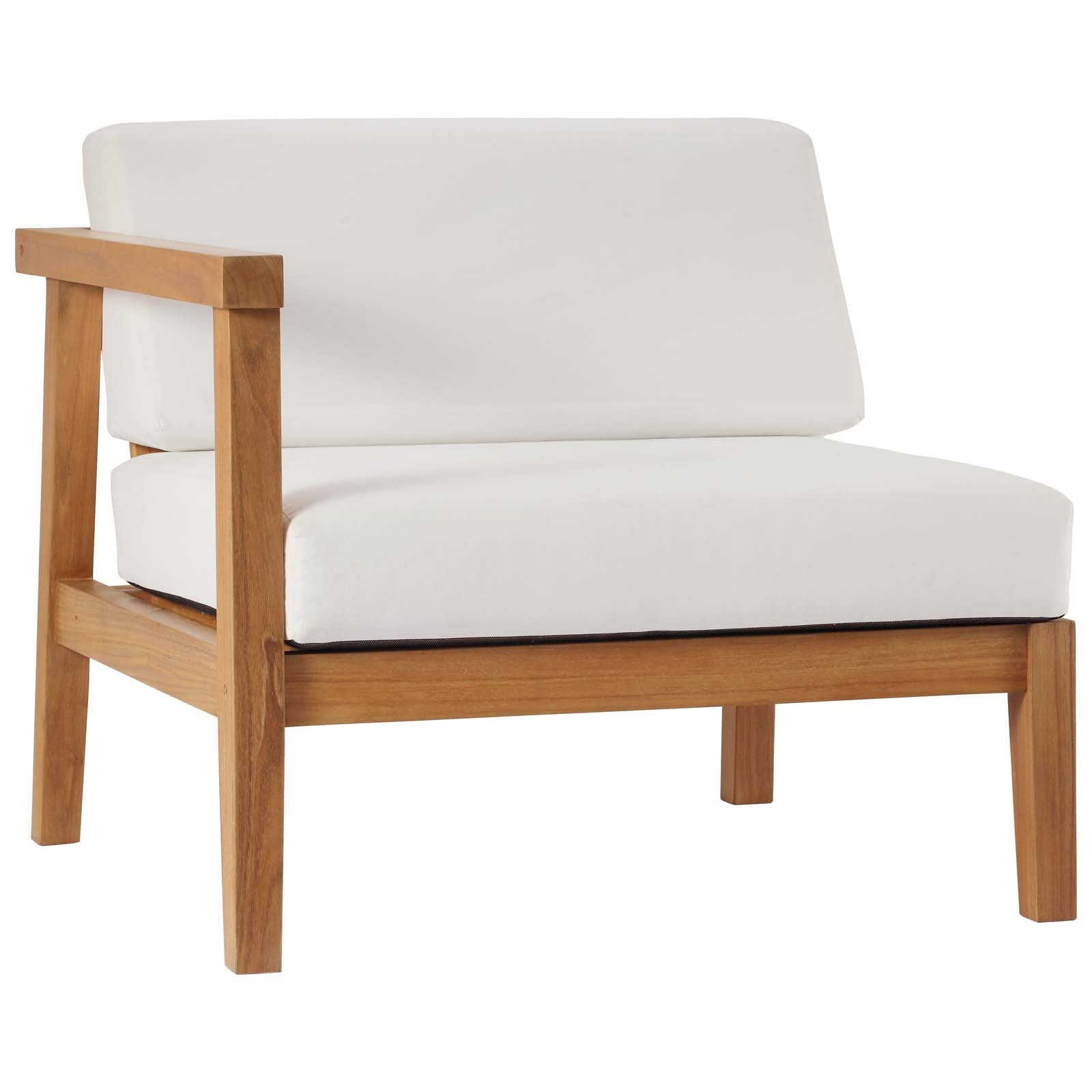 Modway Outdoor Sofas - Bayport-Outdoor-Patio-Teak-Wood-Left-Arm-Chair-Natural-White