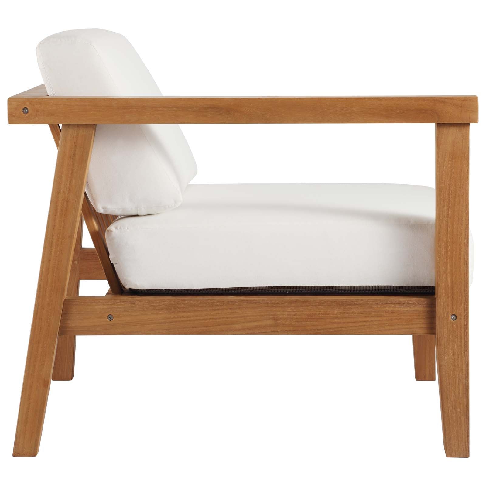 Modway Outdoor Sofas - Bayport-Outdoor-Patio-Teak-Wood-Left-Arm-Chair-Natural-White