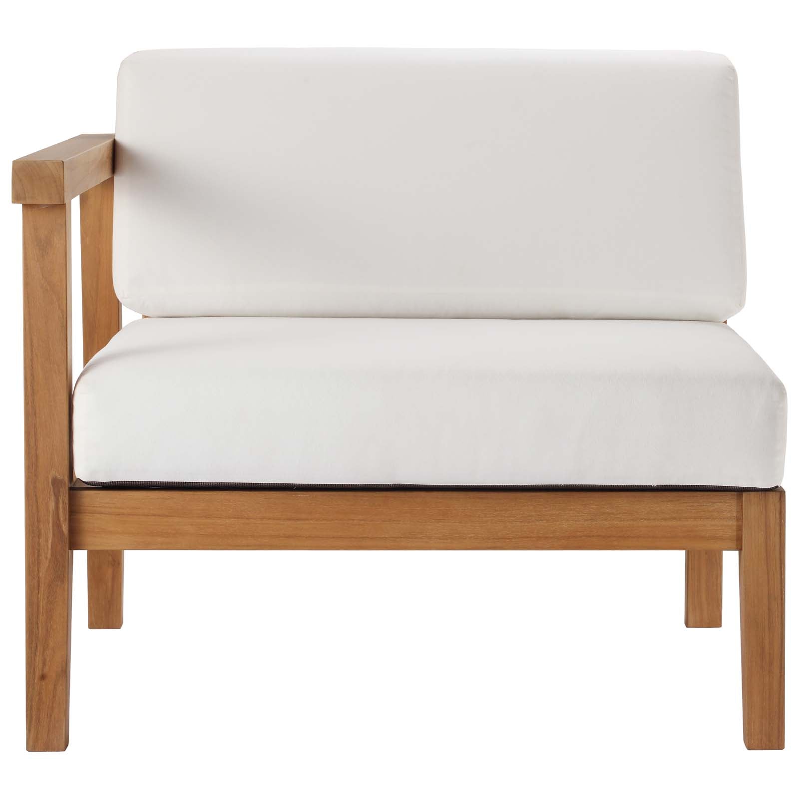 Modway Outdoor Sofas - Bayport-Outdoor-Patio-Teak-Wood-Left-Arm-Chair-Natural-White