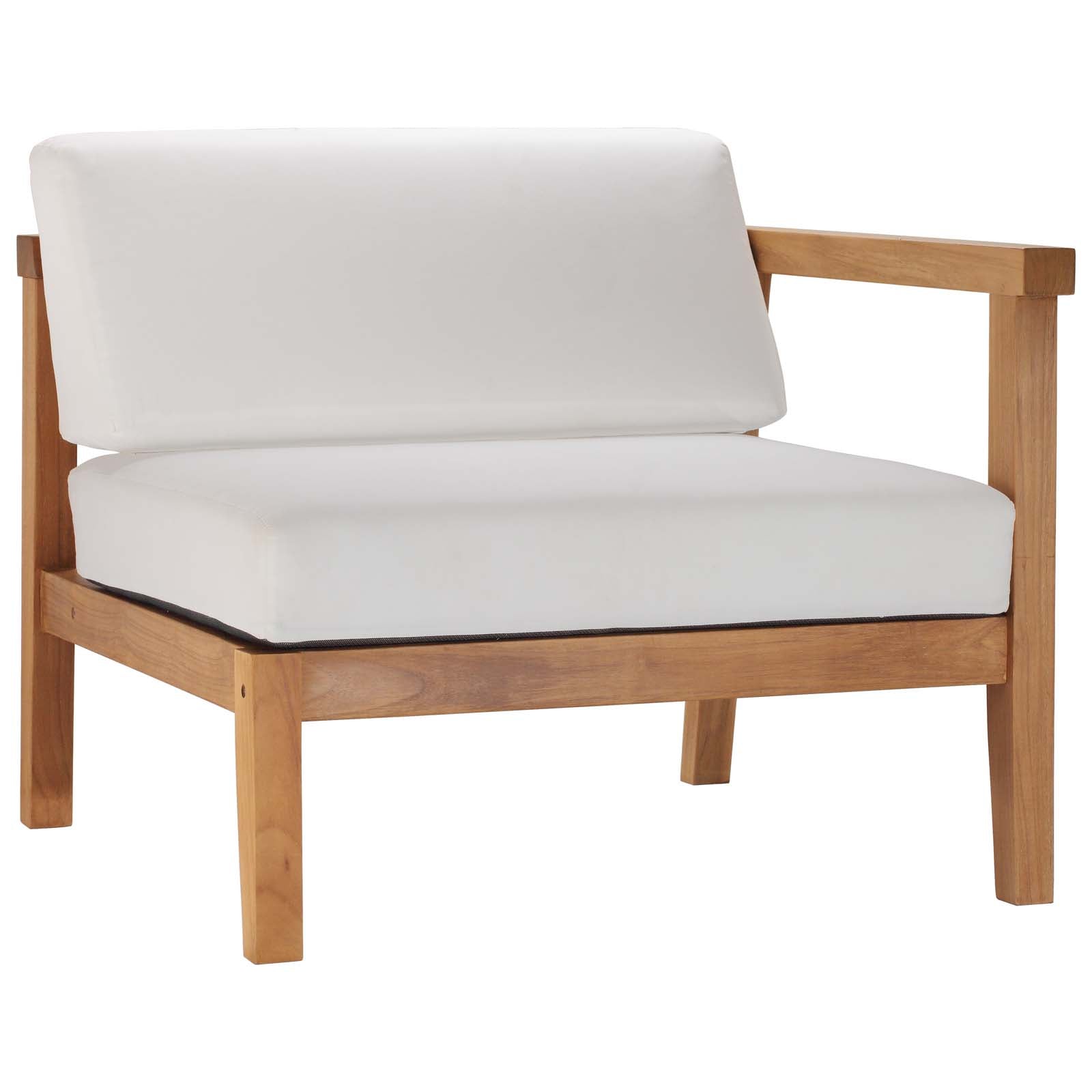 Modway Outdoor Sofas - Bayport-Outdoor-Patio-Teak-Wood-Right-Arm-Chair-Natural-White