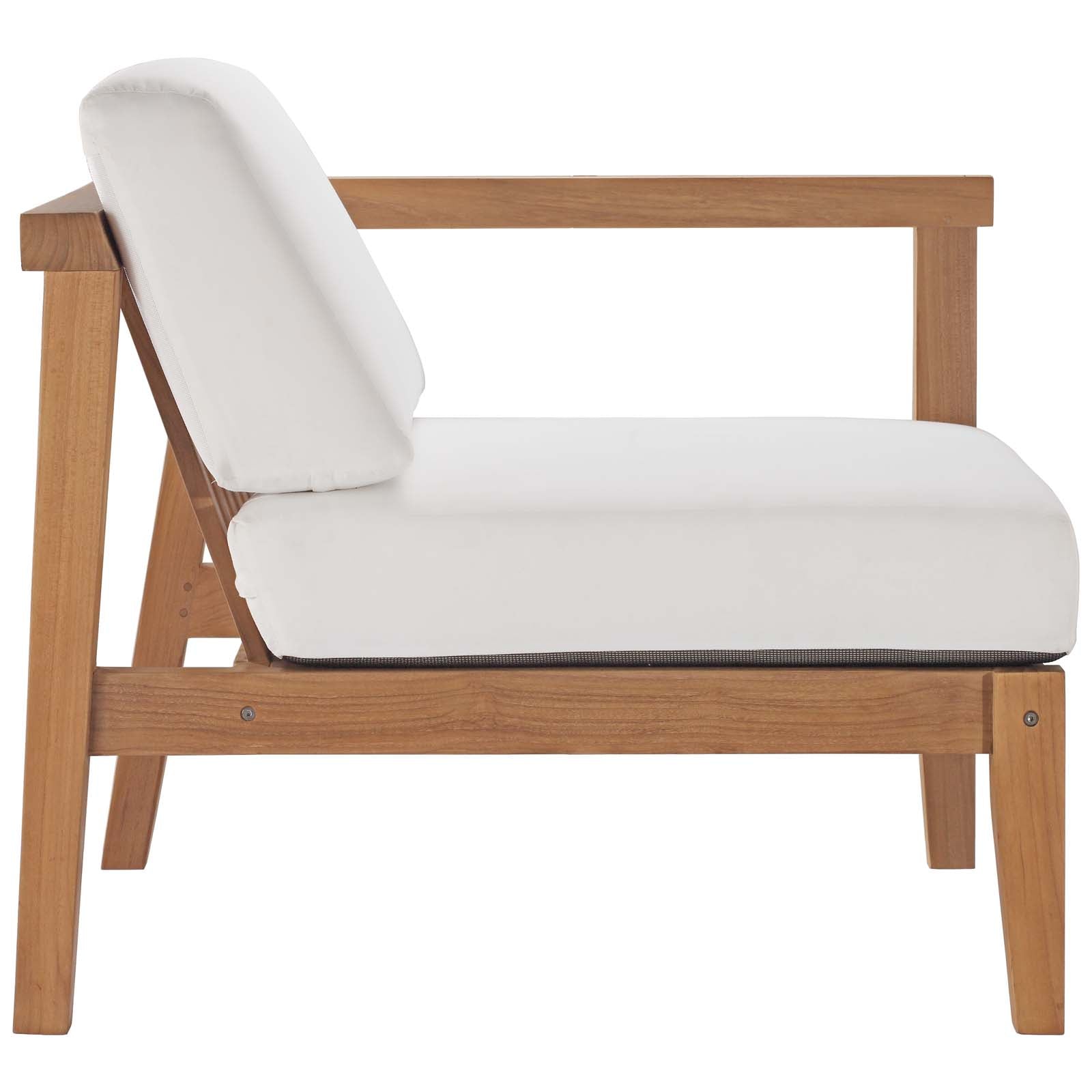 Modway Outdoor Sofas - Bayport-Outdoor-Patio-Teak-Wood-Right-Arm-Chair-Natural-White