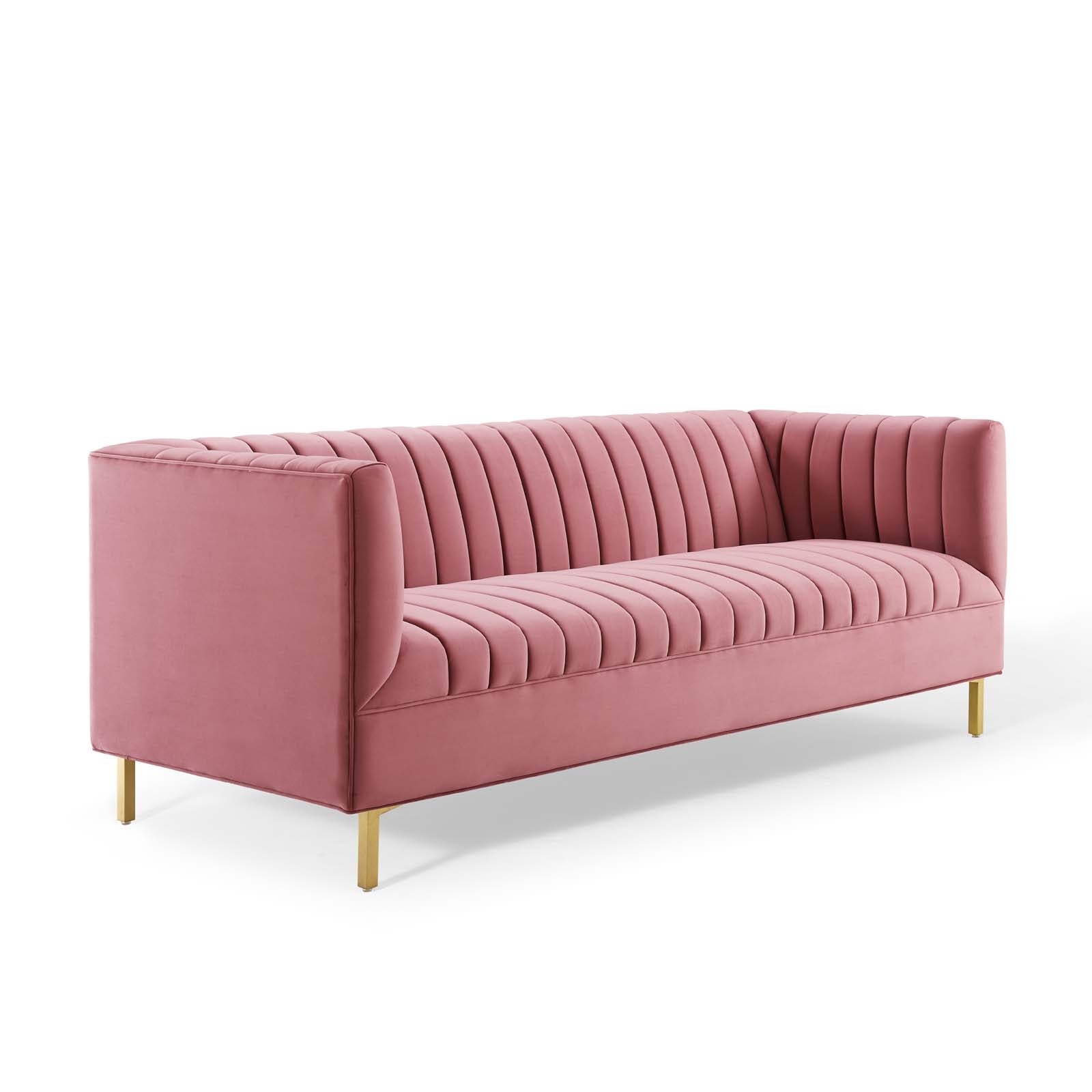 Modway Sofas & Couches - Shift Channel Tufted Performance Velvet Sofa Dusty Rose