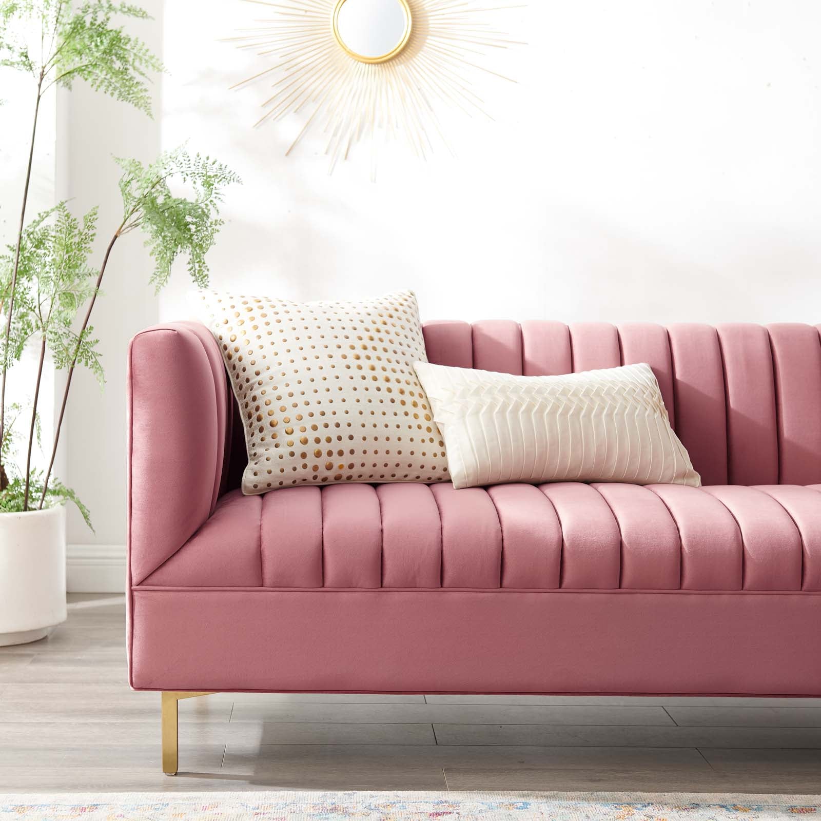 Modway Sofas & Couches - Shift Channel Tufted Performance Velvet Sofa Dusty Rose