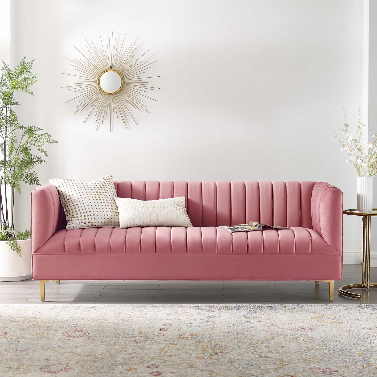Modway Sofas & Couches - Shift Channel Tufted Performance Velvet Sofa Dusty Rose
