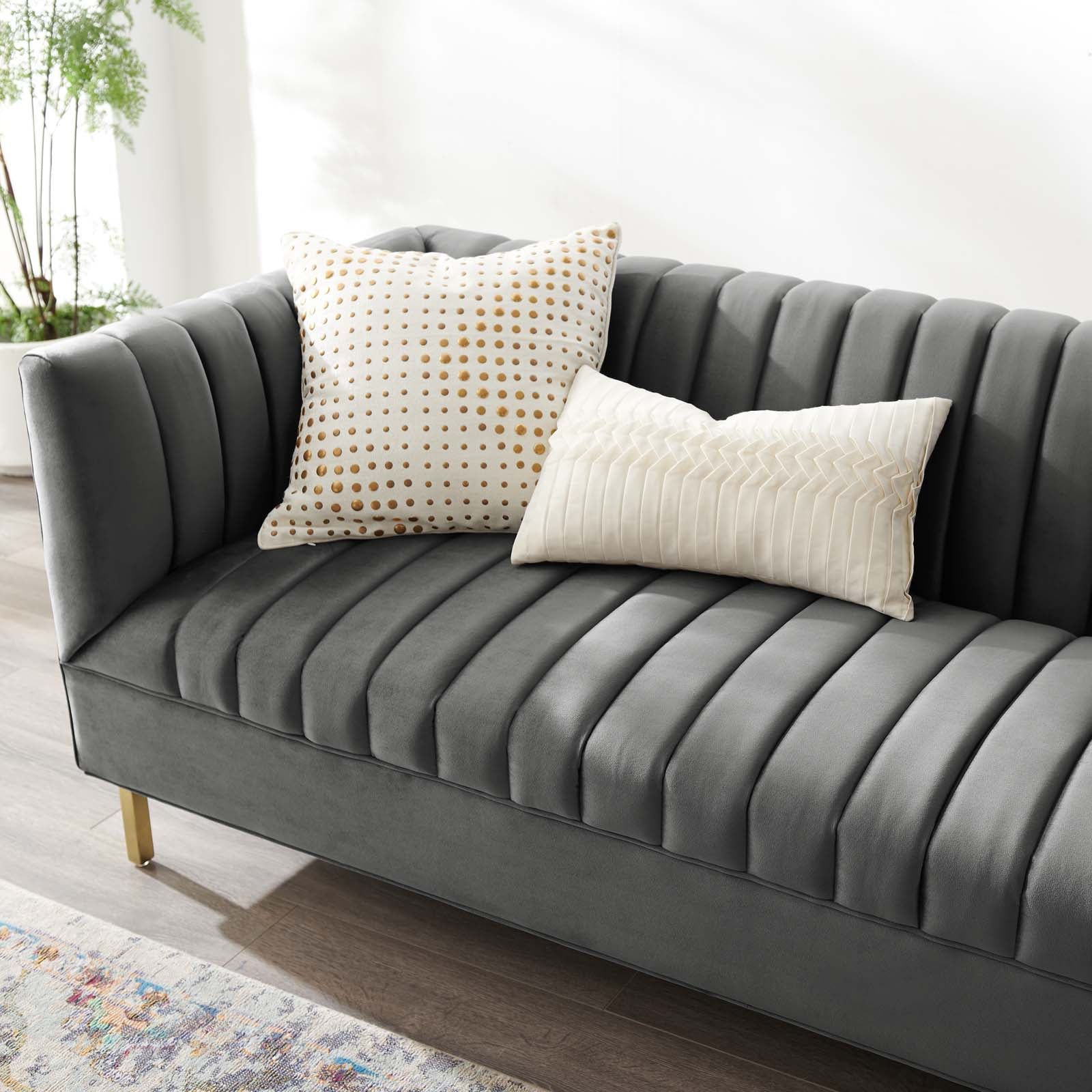Modway Sofas & Couches - Shift Channel Tufted Performance Velvet Sofa Gray