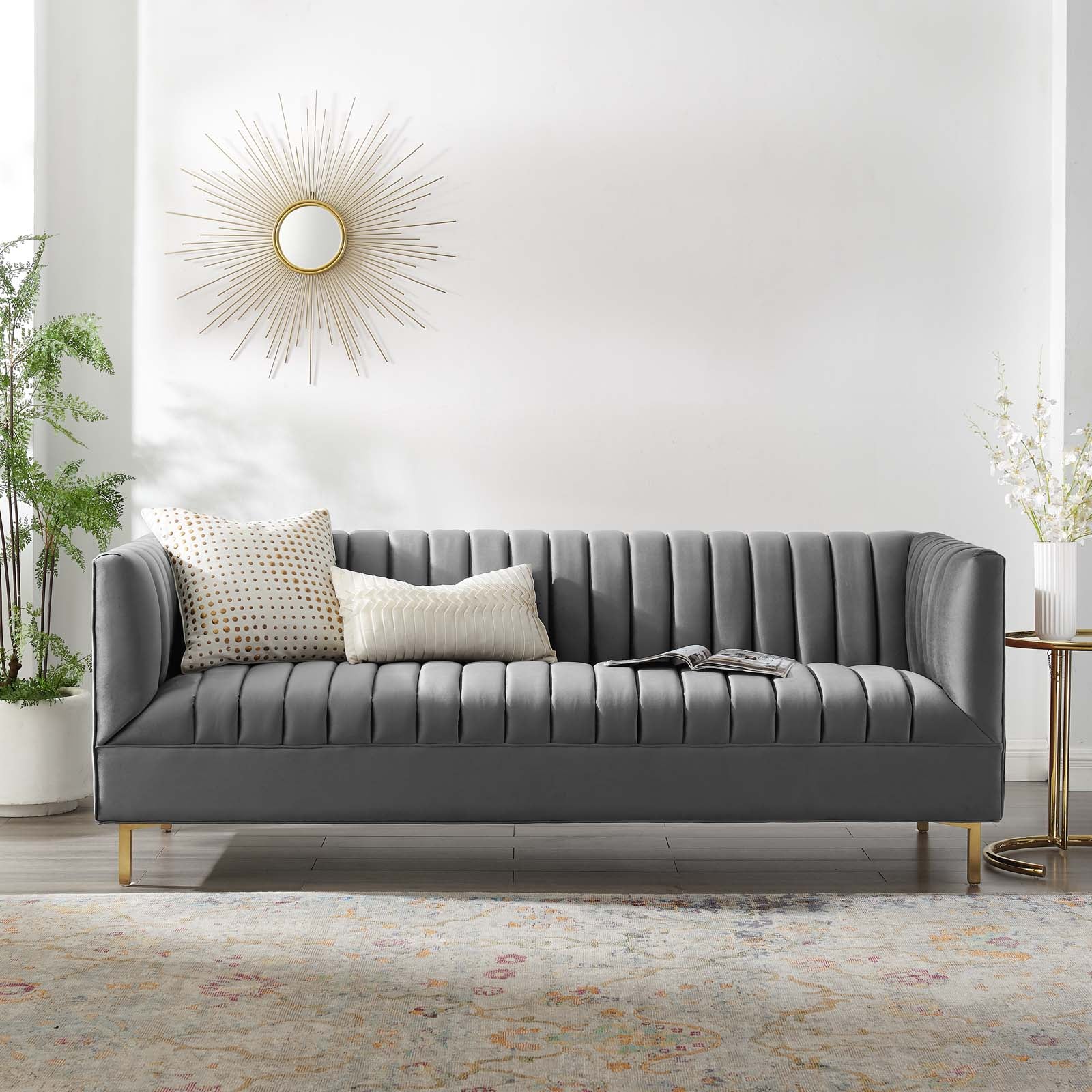 Modway Sofas & Couches - Shift Channel Tufted Performance Velvet Sofa Gray