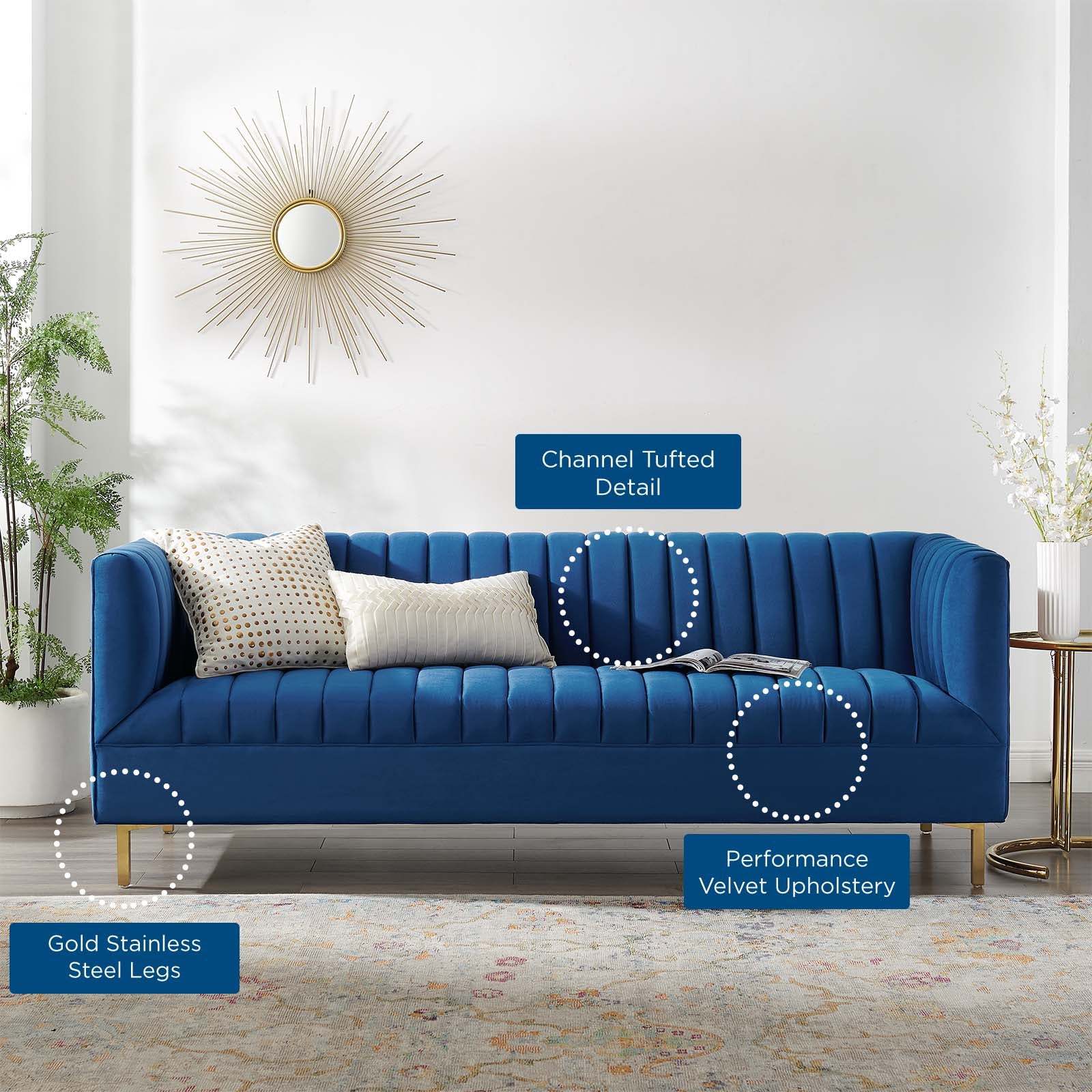 Modway Sofas & Couches - Shift Channel Tufted Performance Velvet Sofa Navy