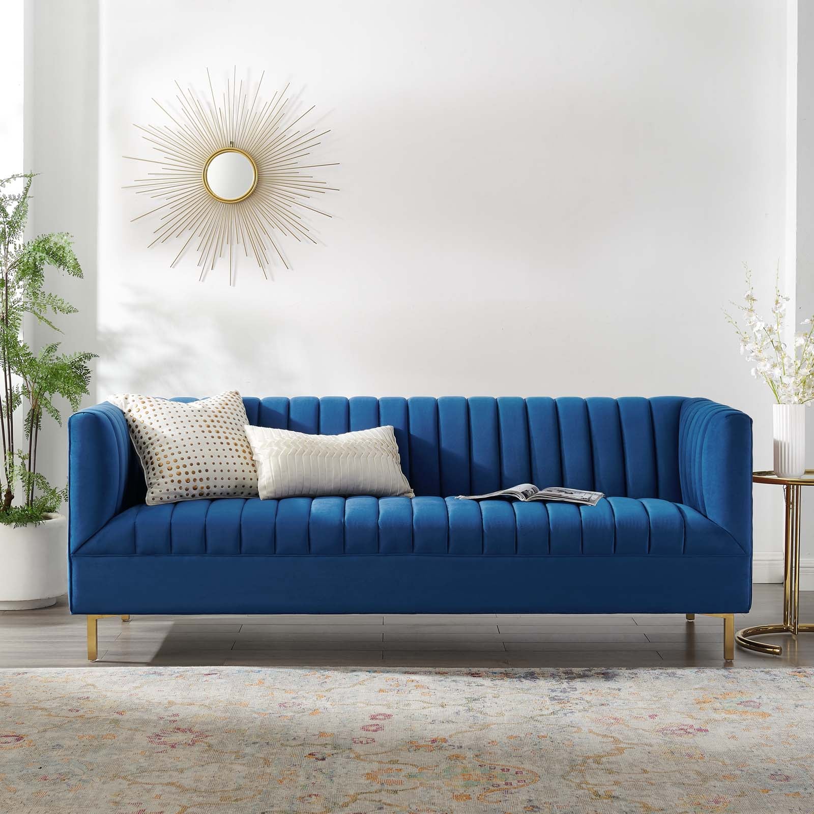 Modway Sofas & Couches - Shift Channel Tufted Performance Velvet Sofa Navy