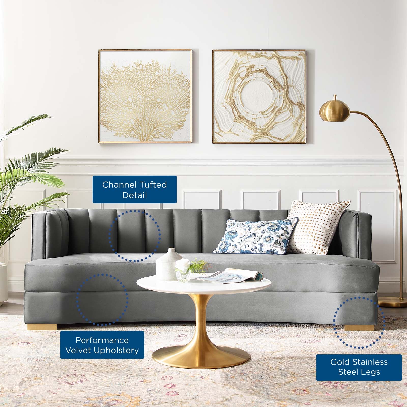 Modway Sofas & Couches - Encompass Channel Tufted Performance Velvet Curved Sofa Gray