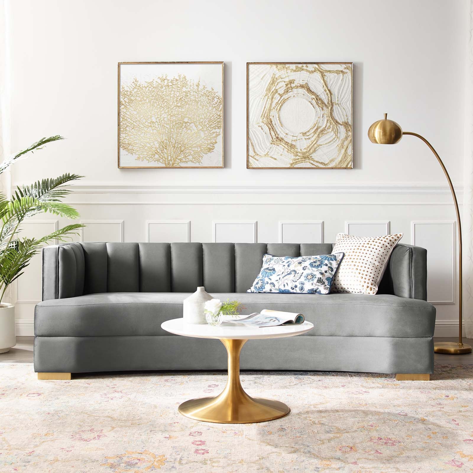 Modway Sofas & Couches - Encompass Channel Tufted Performance Velvet Curved Sofa Gray