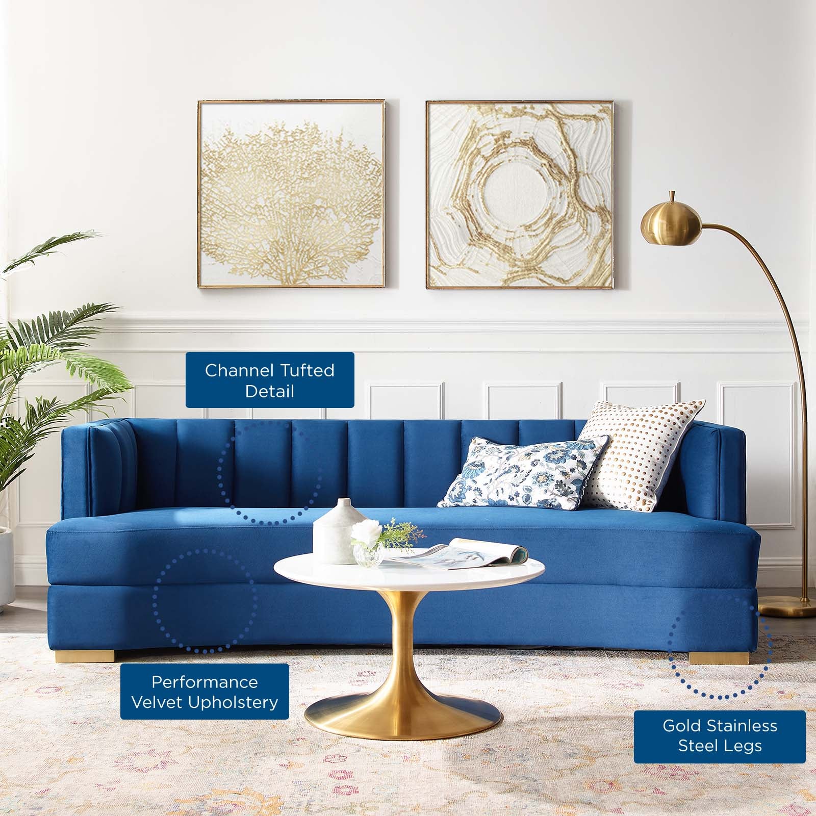 Modway Sofas & Couches - Encompass Channel Tufted Performance Velvet Curved Sofa Navy