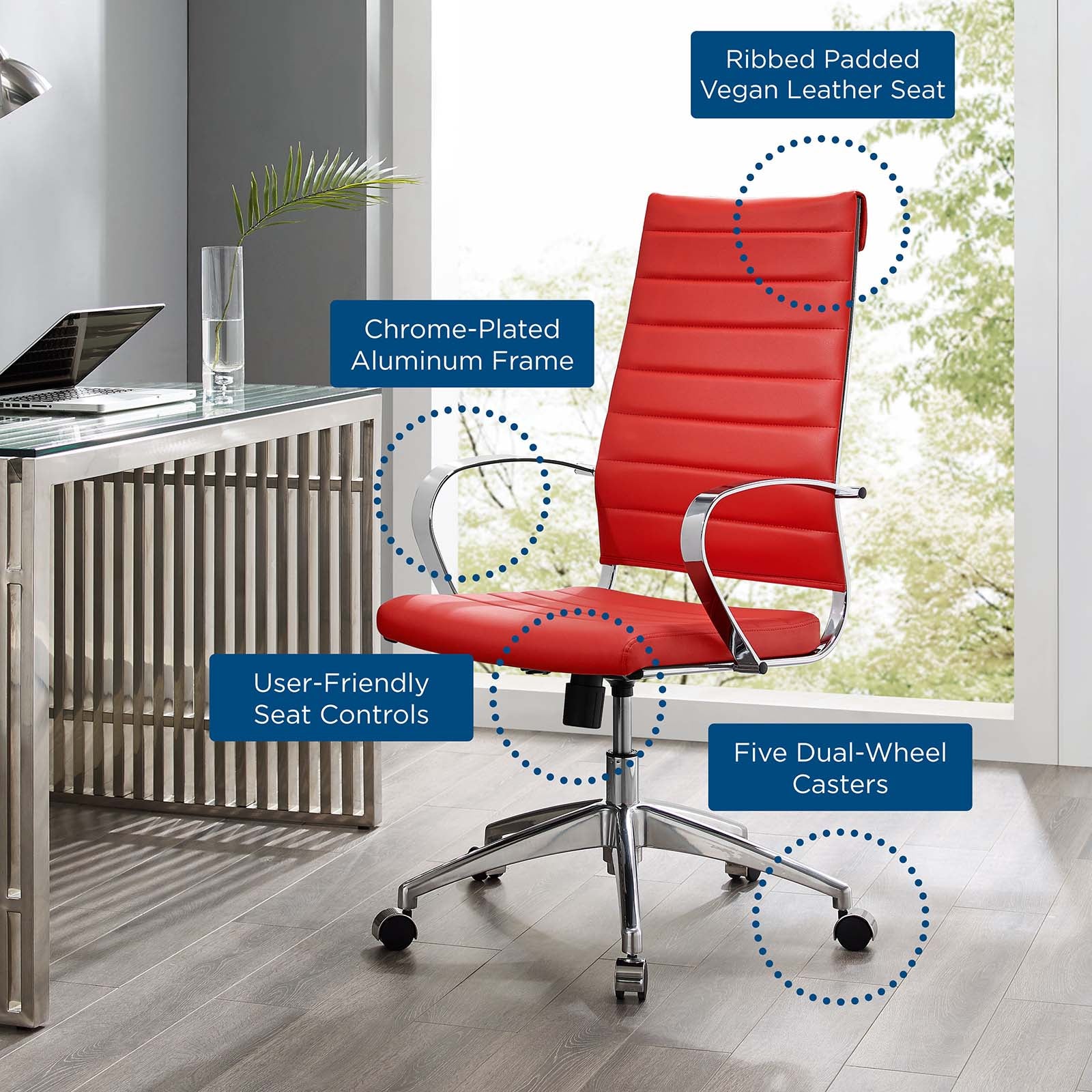 Modway Task Chairs - Jive Highback Task Chair Red