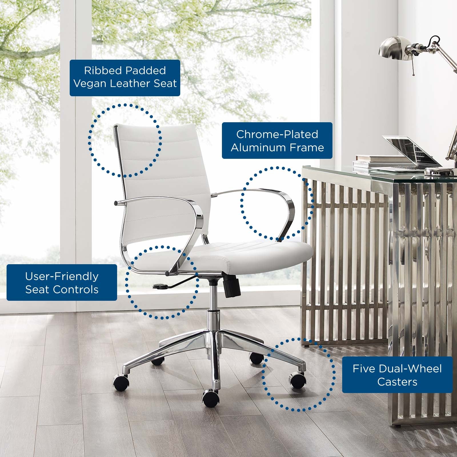 Modway Task Chairs - Jive Mid Back Office Chair in White