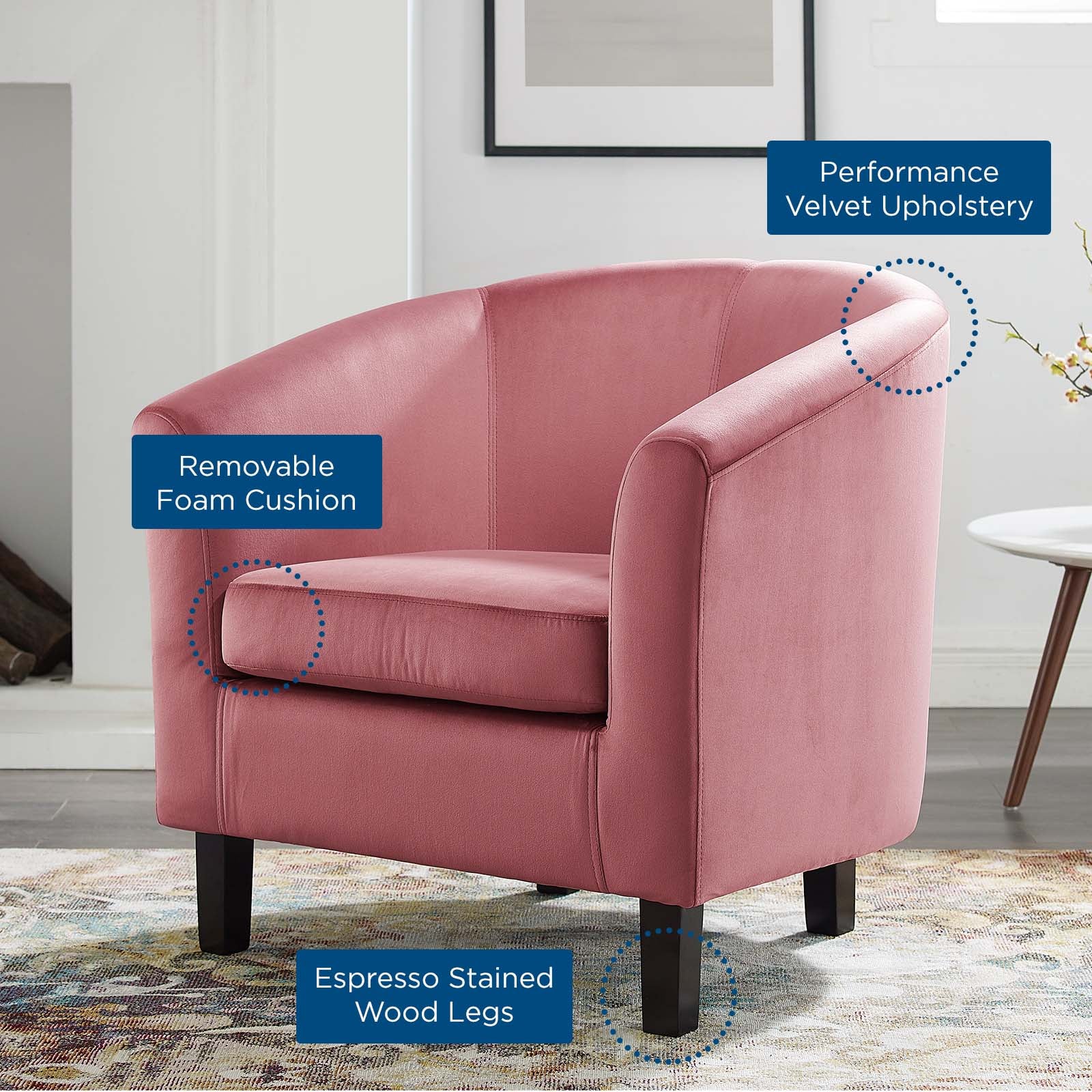 Modway Chairs - Prospect Performance Velvet Armchair Dusty Rose