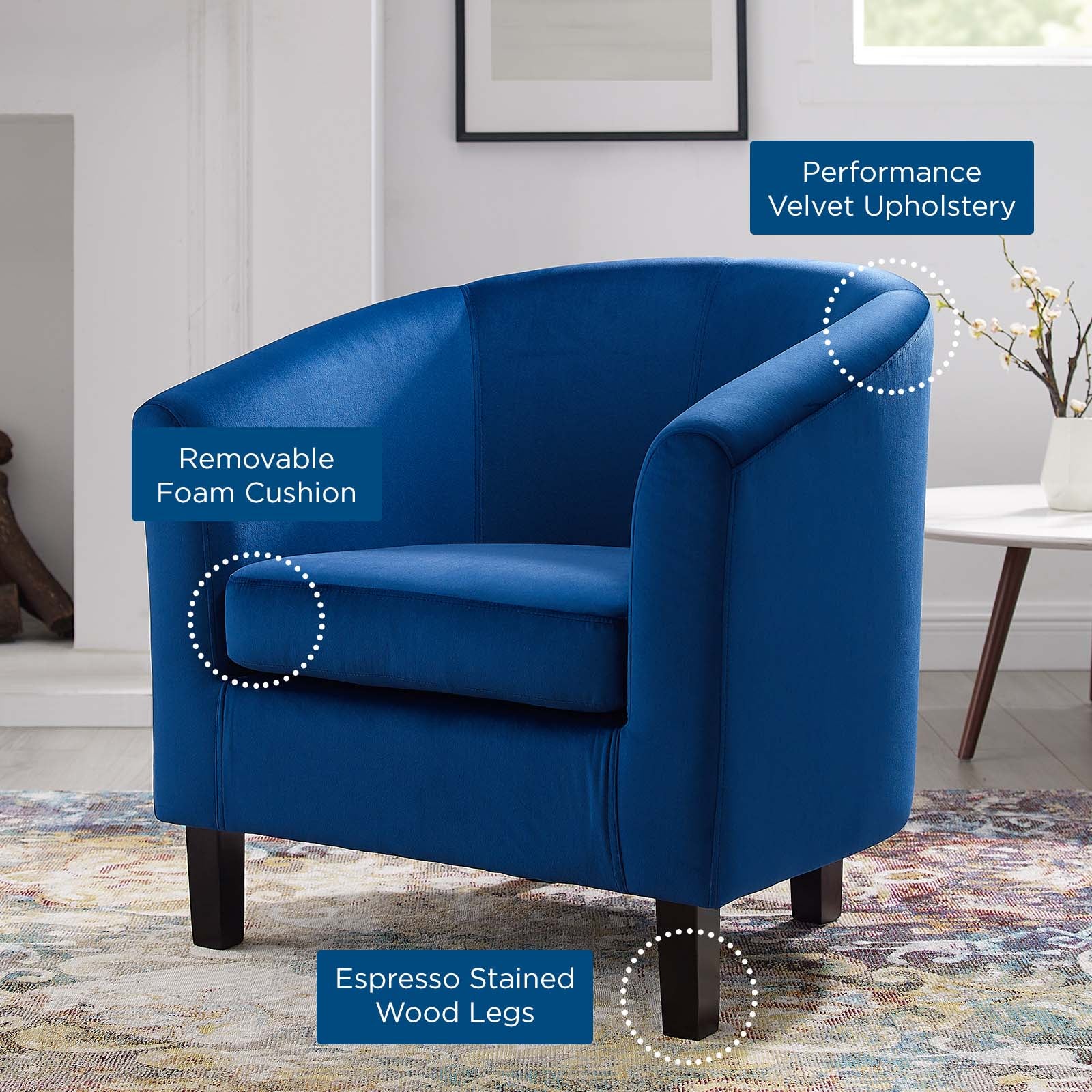 Modway Chairs - Prospect Performance Velvet Armchair Navy