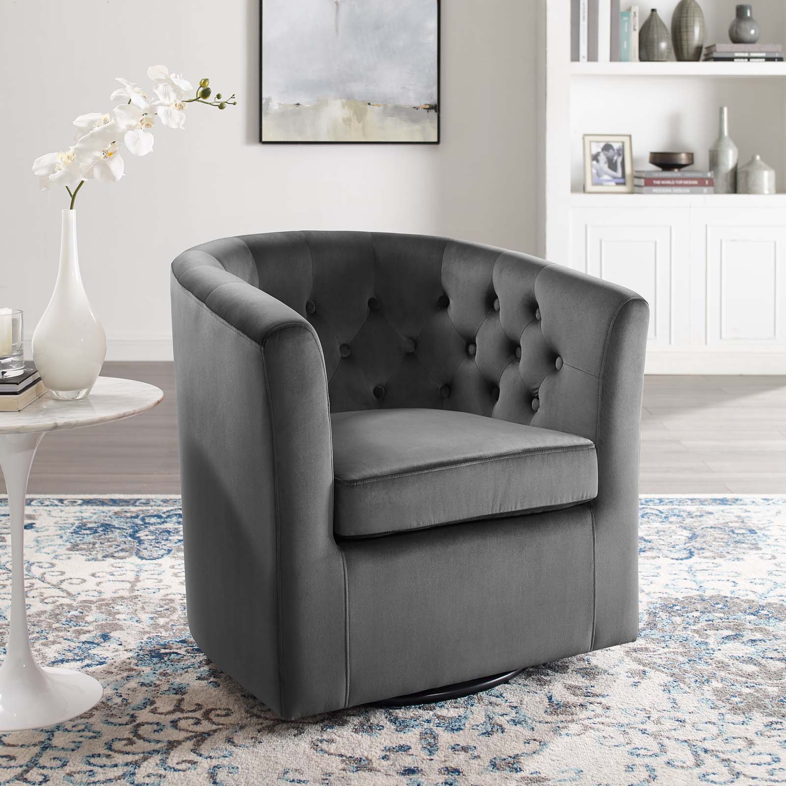 Modway Accent Chairs - Prospect Tufted Performance Velvet Swivel Armchair Charcoal