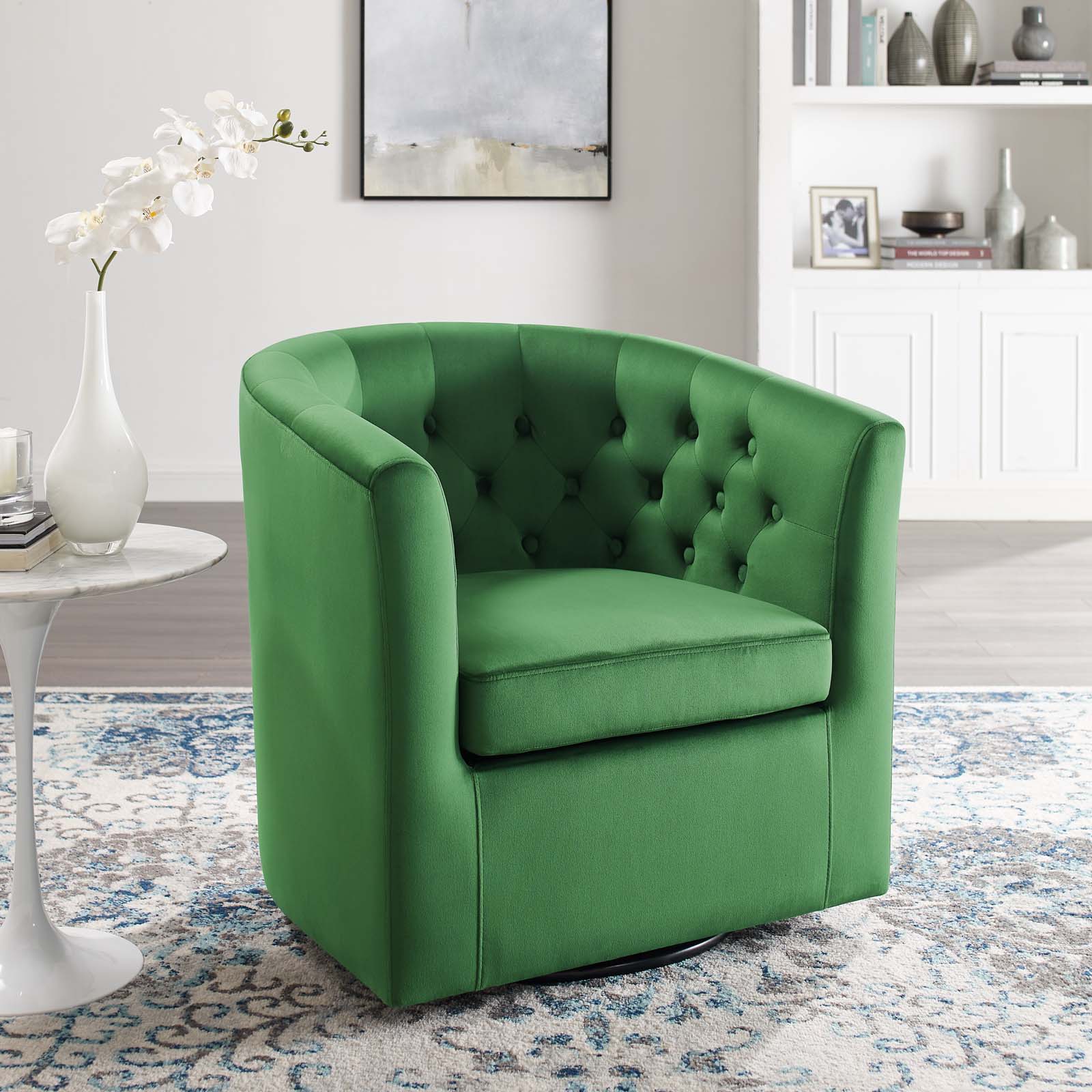 Modway Chairs - Prospect Tufted Performance Velvet Swivel Armchair Emerald