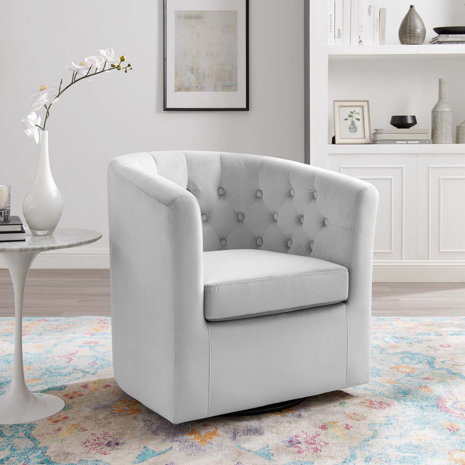 Modway Accent Chairs - Prospect Tufted Performance Velvet Swivel Armchair Light Gray