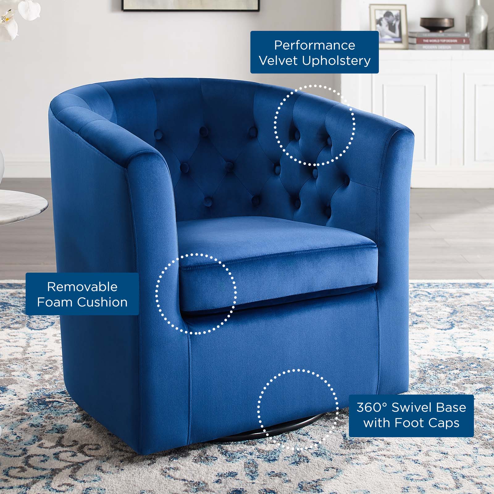 Modway Accent Chairs - Prospect Tufted Performance Velvet Swivel Armchair Navy