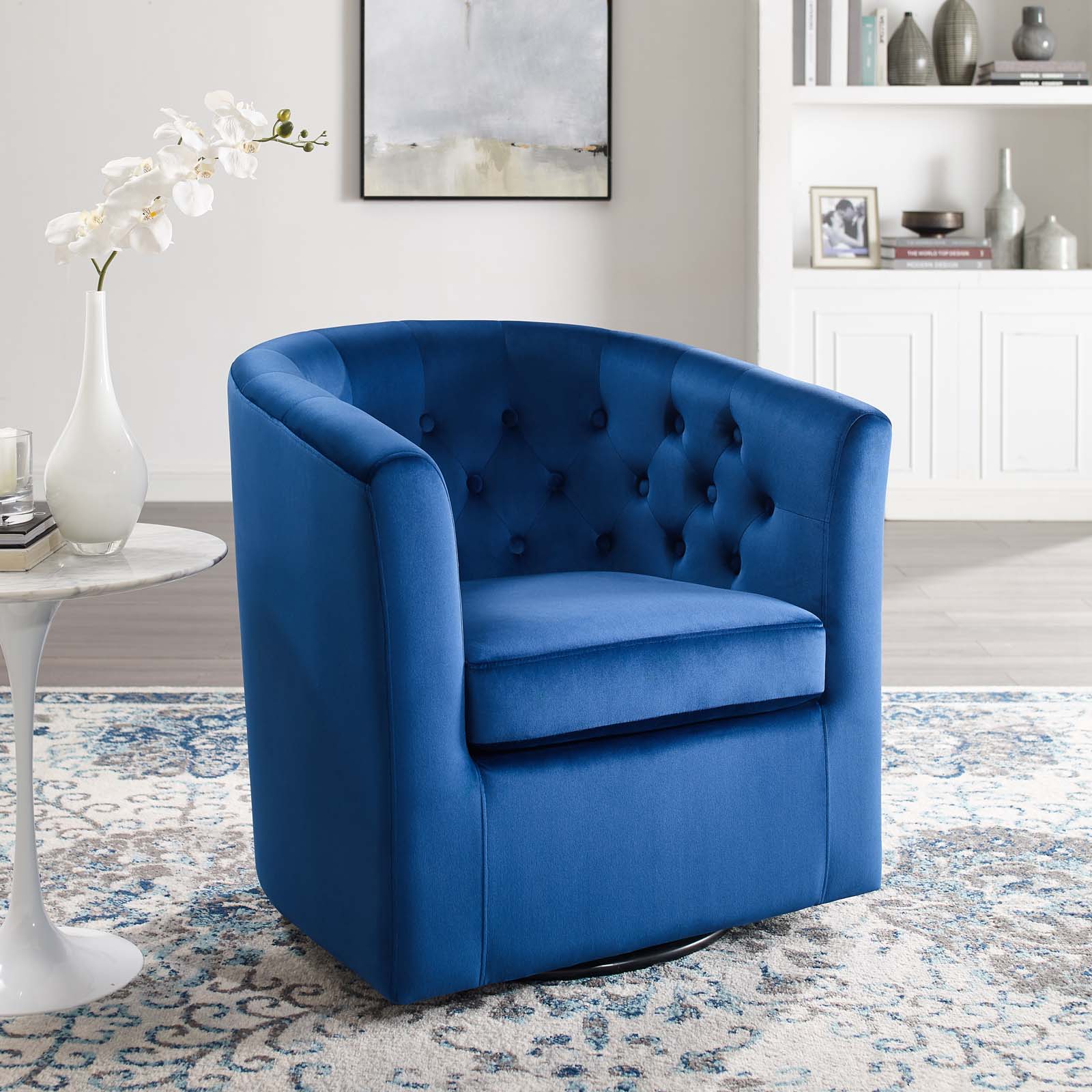 Modway Accent Chairs - Prospect Tufted Performance Velvet Swivel Armchair Navy