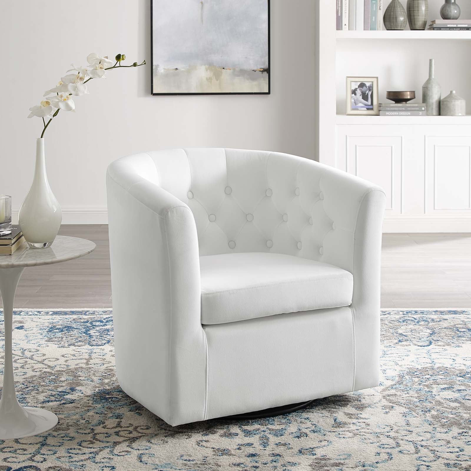 Modway Accent Chairs - Prospect Tufted Performance Velvet Swivel Armchair White