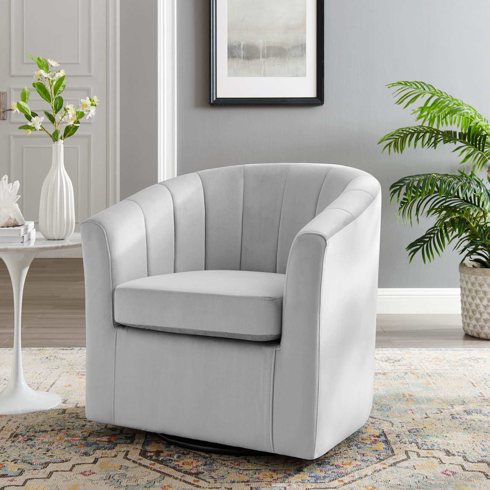 Modway Accent Chairs - Prospect Performance Velvet Swivel Armchair Light Gray