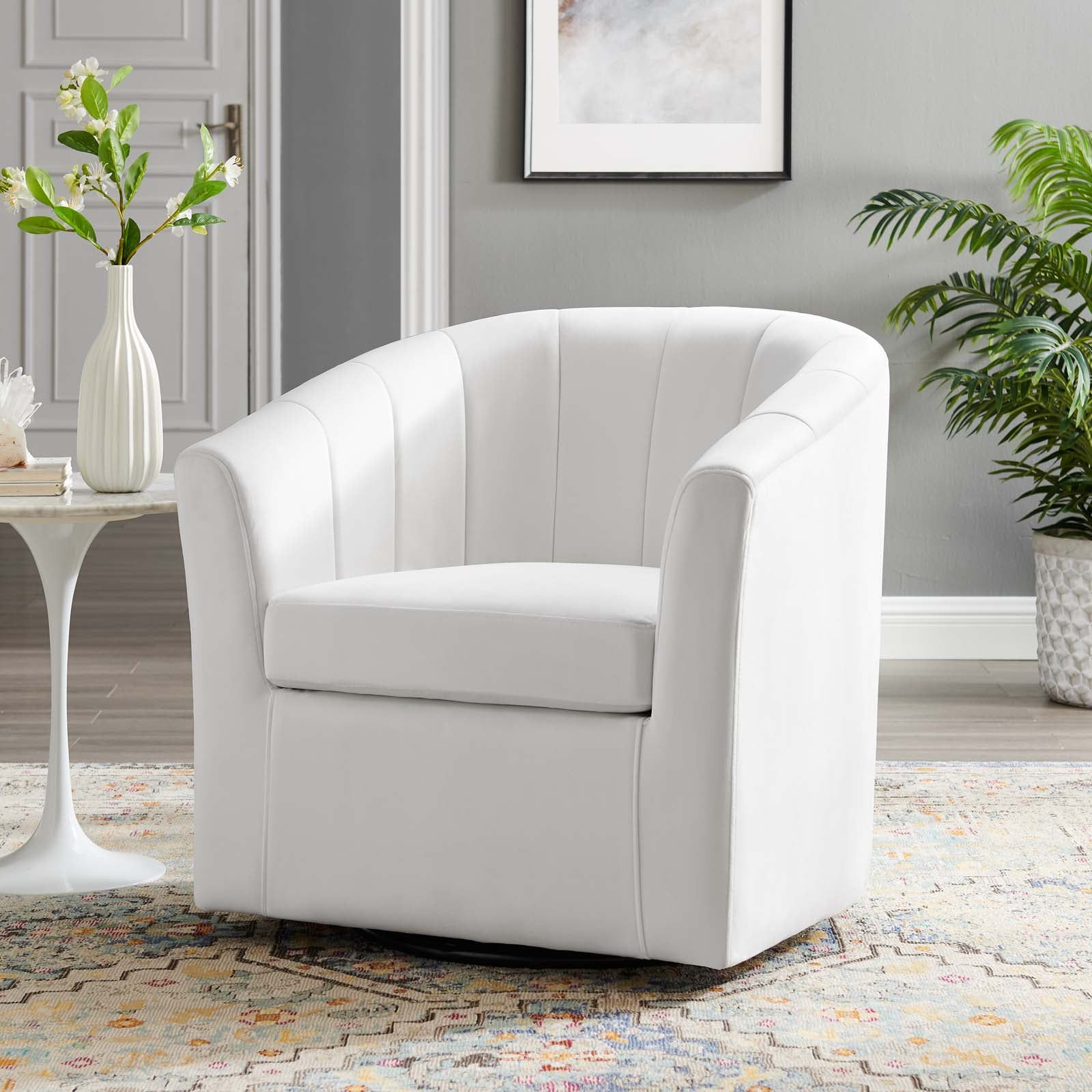 Modway Accent Chairs - Prospect Performance Velvet Swivel Armchair White