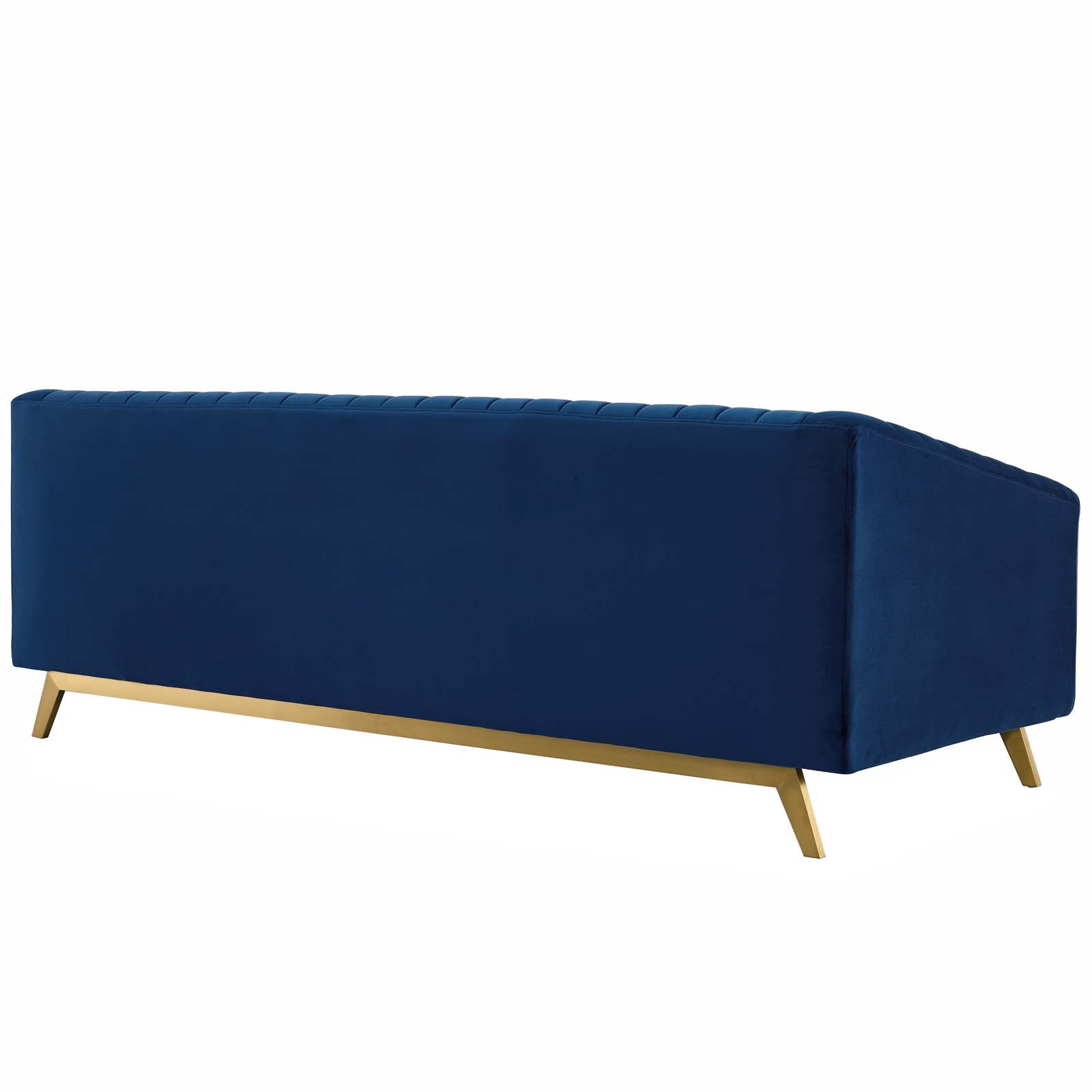 Modway Living Room Sets - Valiant Vertical Velvet Sofa and Armchair Set Navy