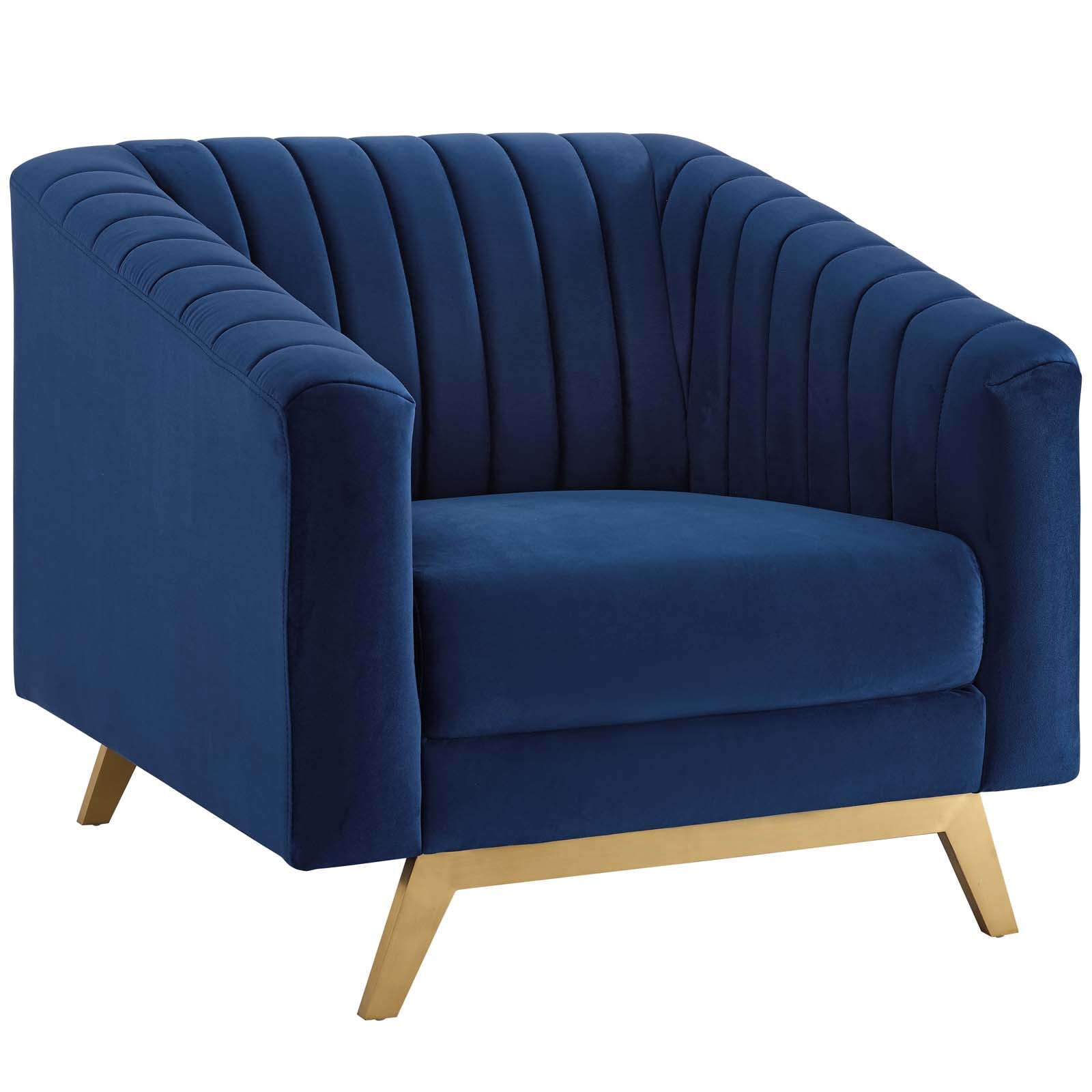 Modway Living Room Sets - Valiant Vertical Velvet Sofa and Armchair Set Navy