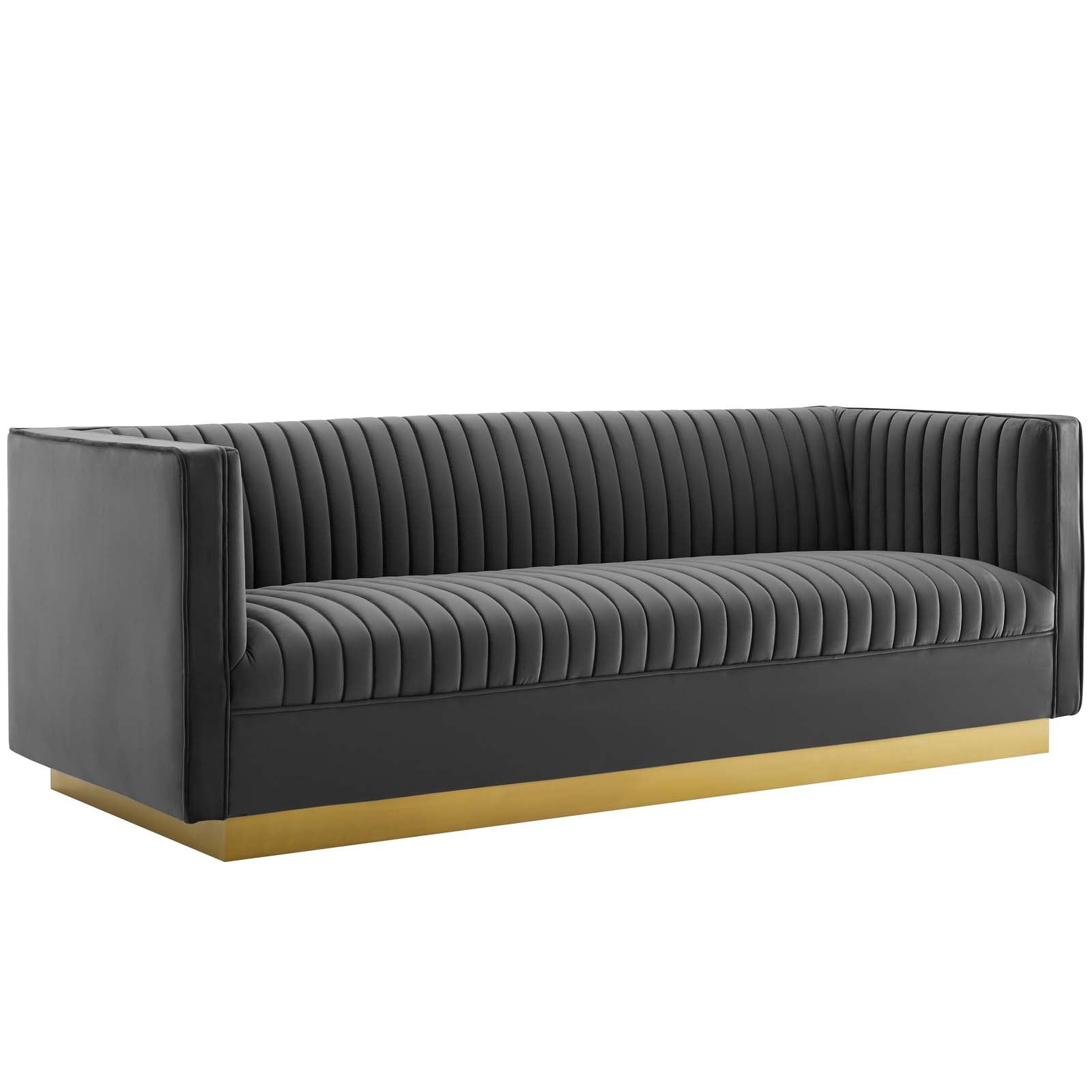 Modway Sofas & Couches - Sanguine Vertical Channel Tufted Upholstered Performance Velvet Sofa and Armchair Set Gray