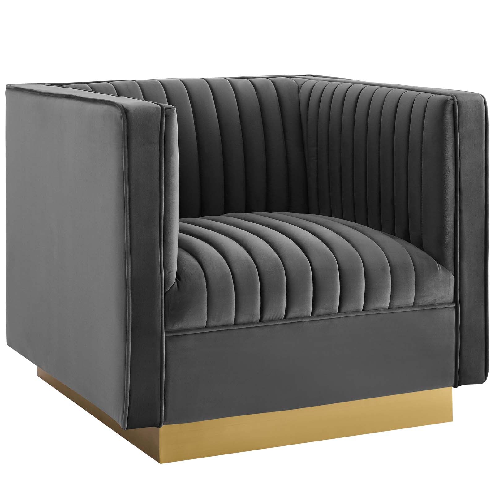 Modway Sofas & Couches - Sanguine Vertical Channel Tufted Upholstered Performance Velvet Sofa and Armchair Set Gray