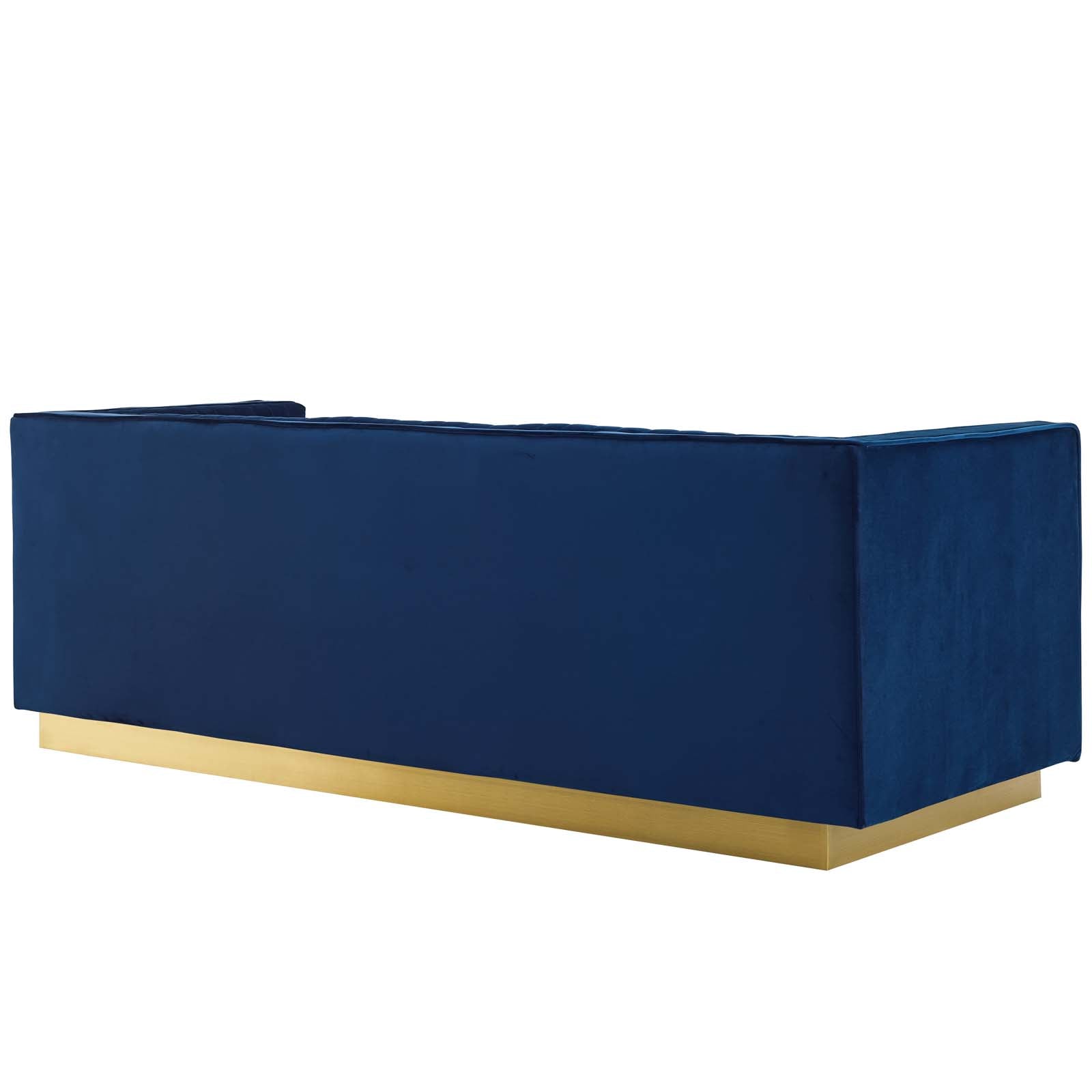Modway Living Room Sets - Sanguine Vertical Channel Tufted Upholstered Performance Velvet Sofa and Armchair Set Navy