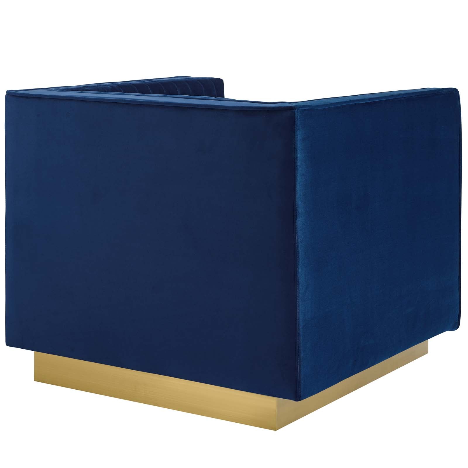 Modway Living Room Sets - Sanguine Vertical Channel Tufted Upholstered Performance Velvet Sofa and Armchair Set Navy