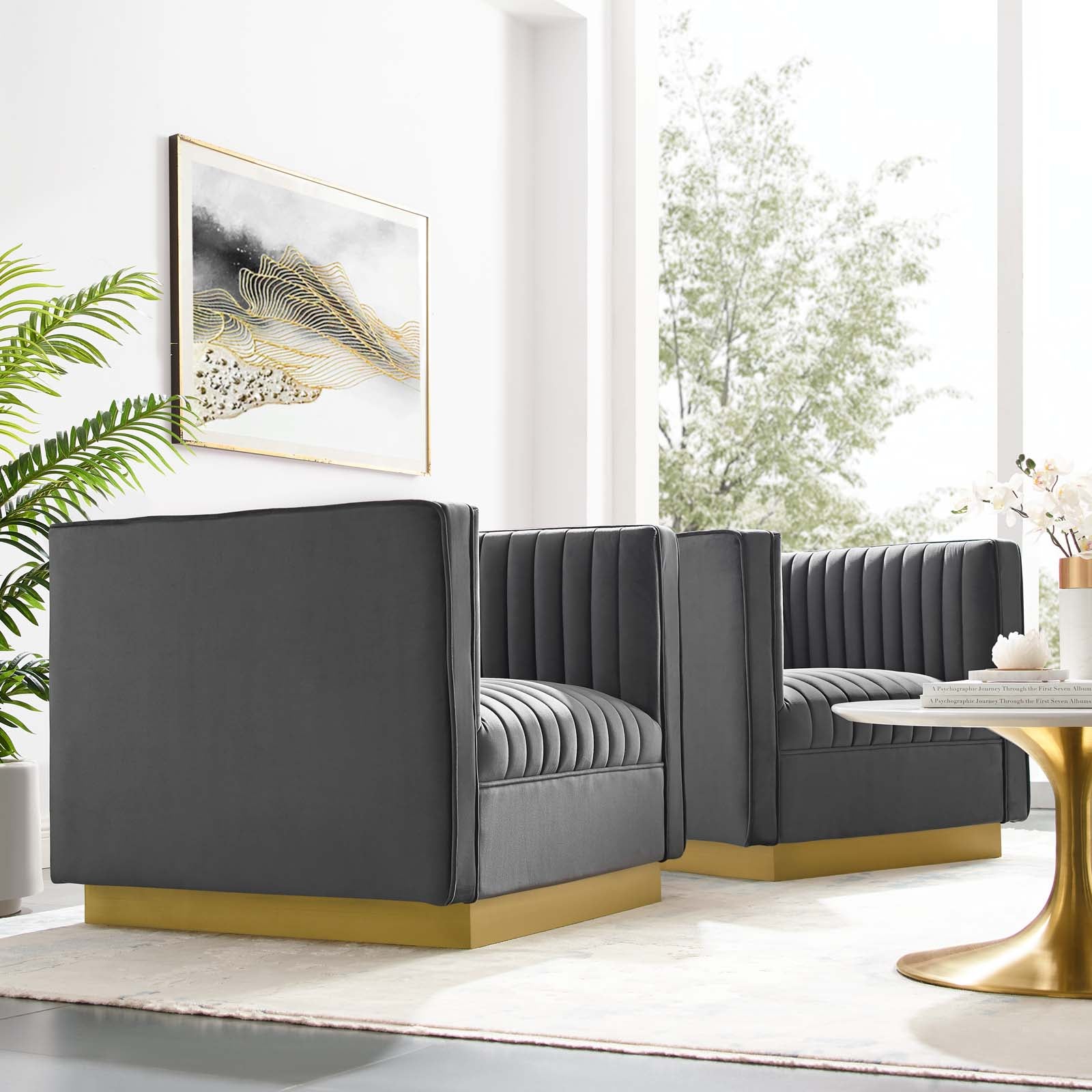 Modway Living Room Sets - Sanguine Vertical Velvet Armchair Set of 2 Gray
