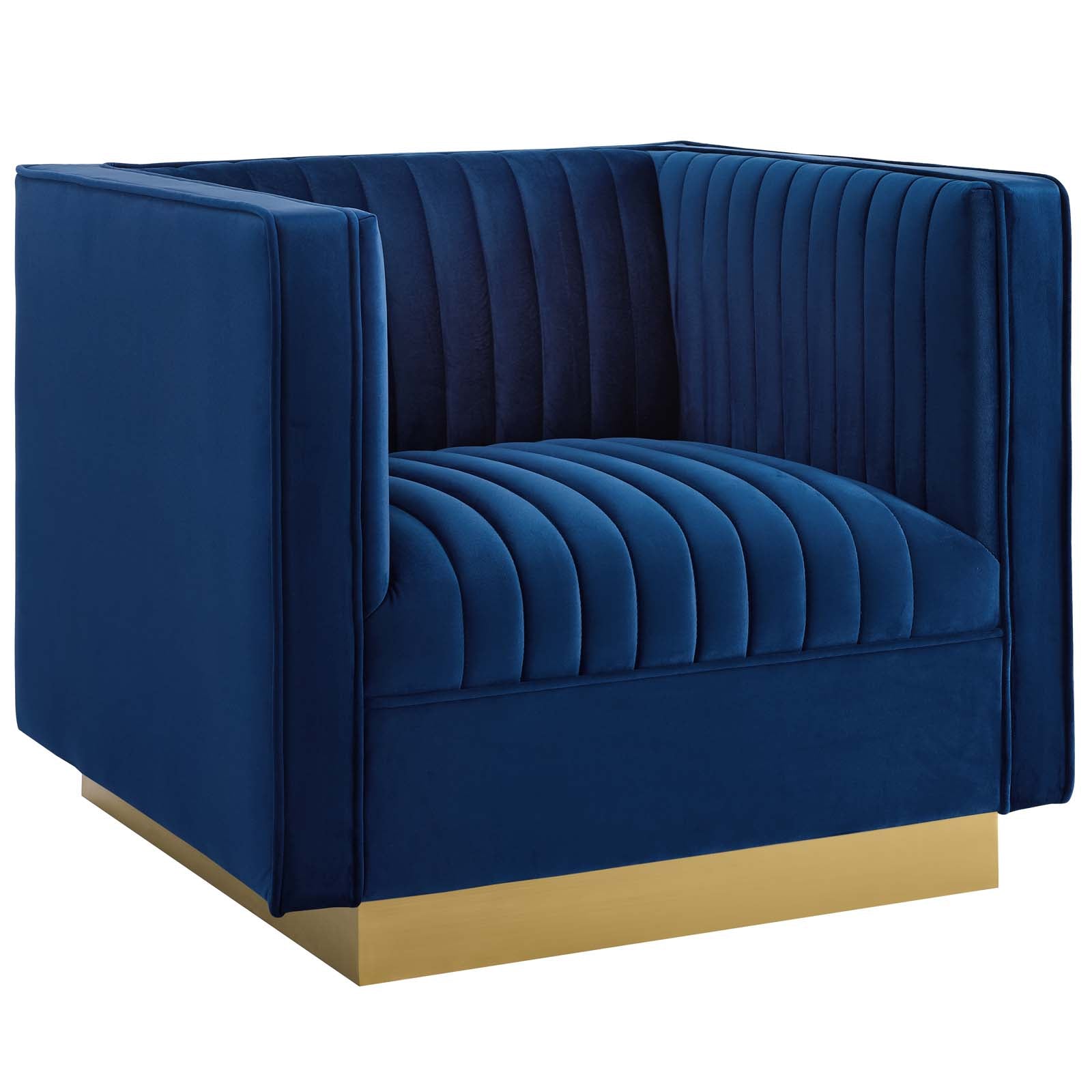 Modway Living Room Sets - Sanguine Vertical Channel Tufted Velvet Armchair Set of 2 Navy