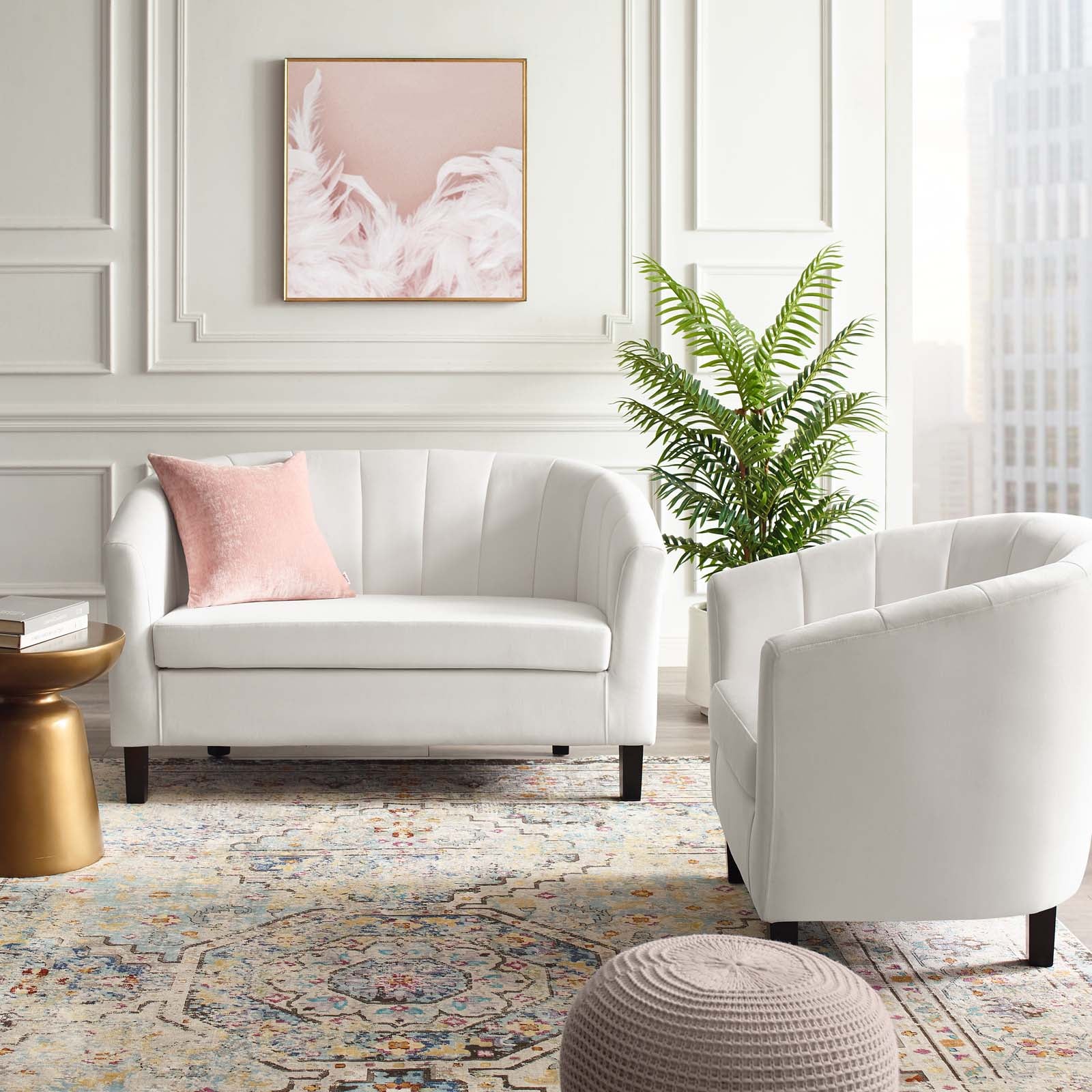 Modway Living Room Sets - Prospect Channel Tufted Performance Velvet Loveseat and Armchair Set White