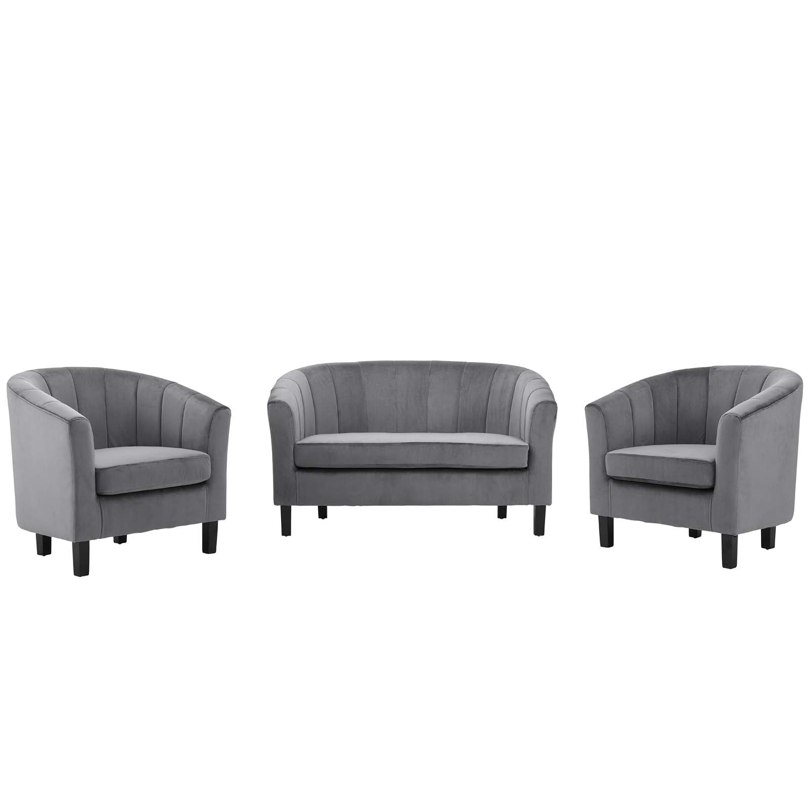 Modway Living Room Sets - Prospect Channel Tufted 3 Piece Performance Velvet Set Gray