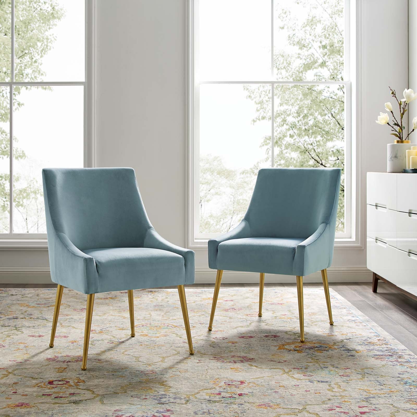 Modway Dining Chairs - Discern Upholstered Performance Velvet Dining Chair Set of 2 Light Blue