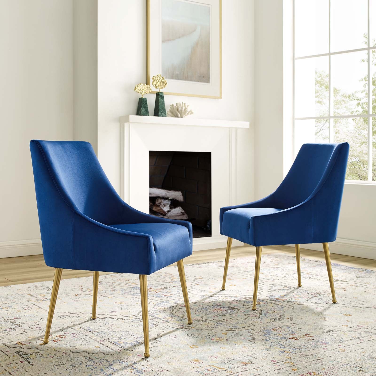Modway Dining Chairs - Discern Upholstered Performance Velvet Dining Chair ( Set of 2 ) Navy
