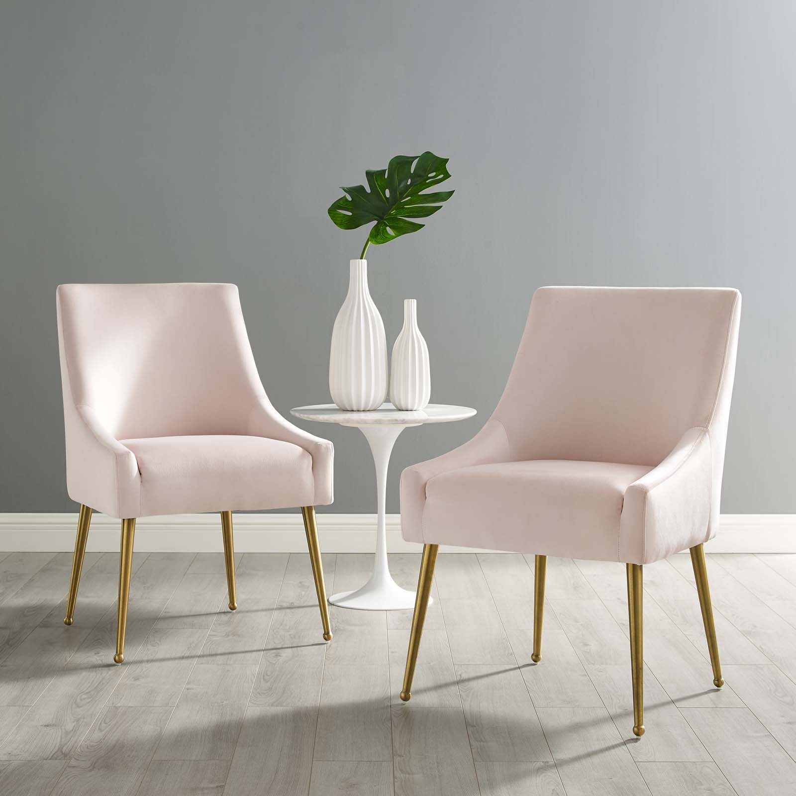 Modway Dining Chairs - Discern Upholstered Performance Velvet Dining Chair Set of 2 Pink