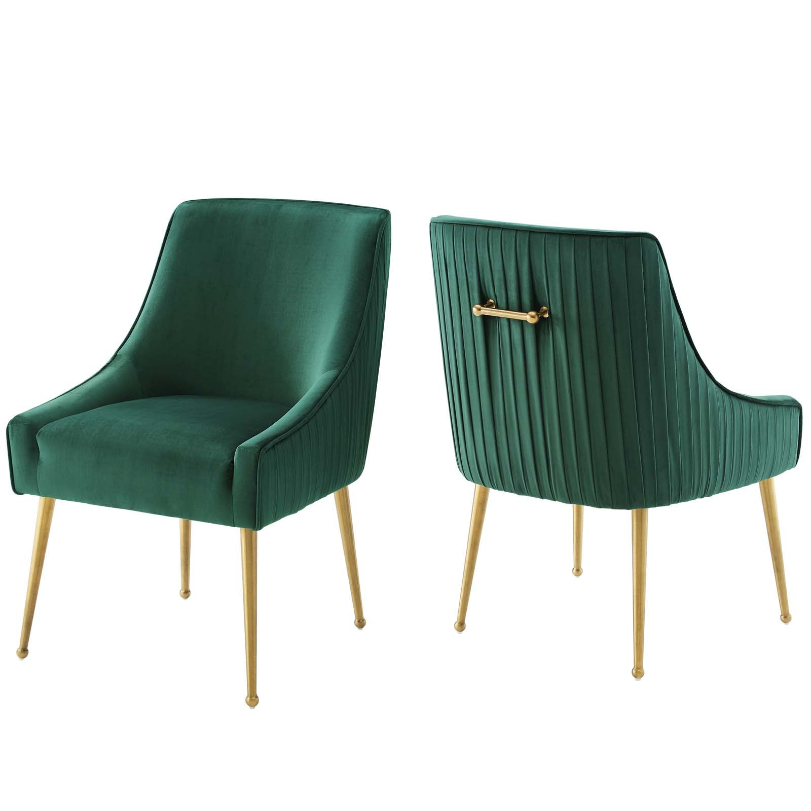 Modway Dining Chairs - Discern Pleated Back Upholstered Performance Velvet Dining Chair Set of 2 Green