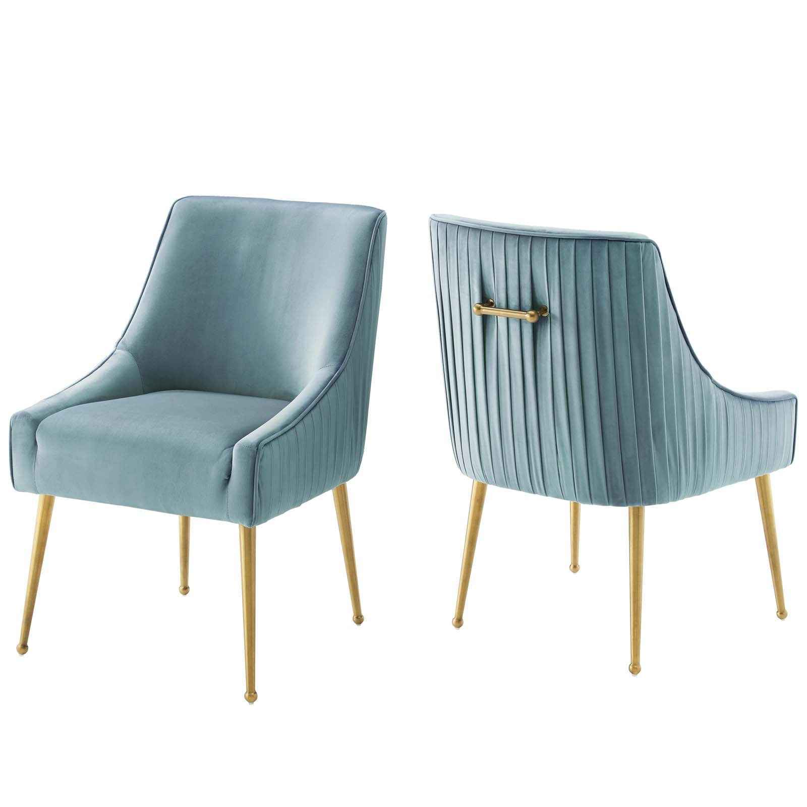 Modway Dining Chairs - Discern Pleated Back Upholstered Performance Velvet Dining Chair Set of 2 Light Blue