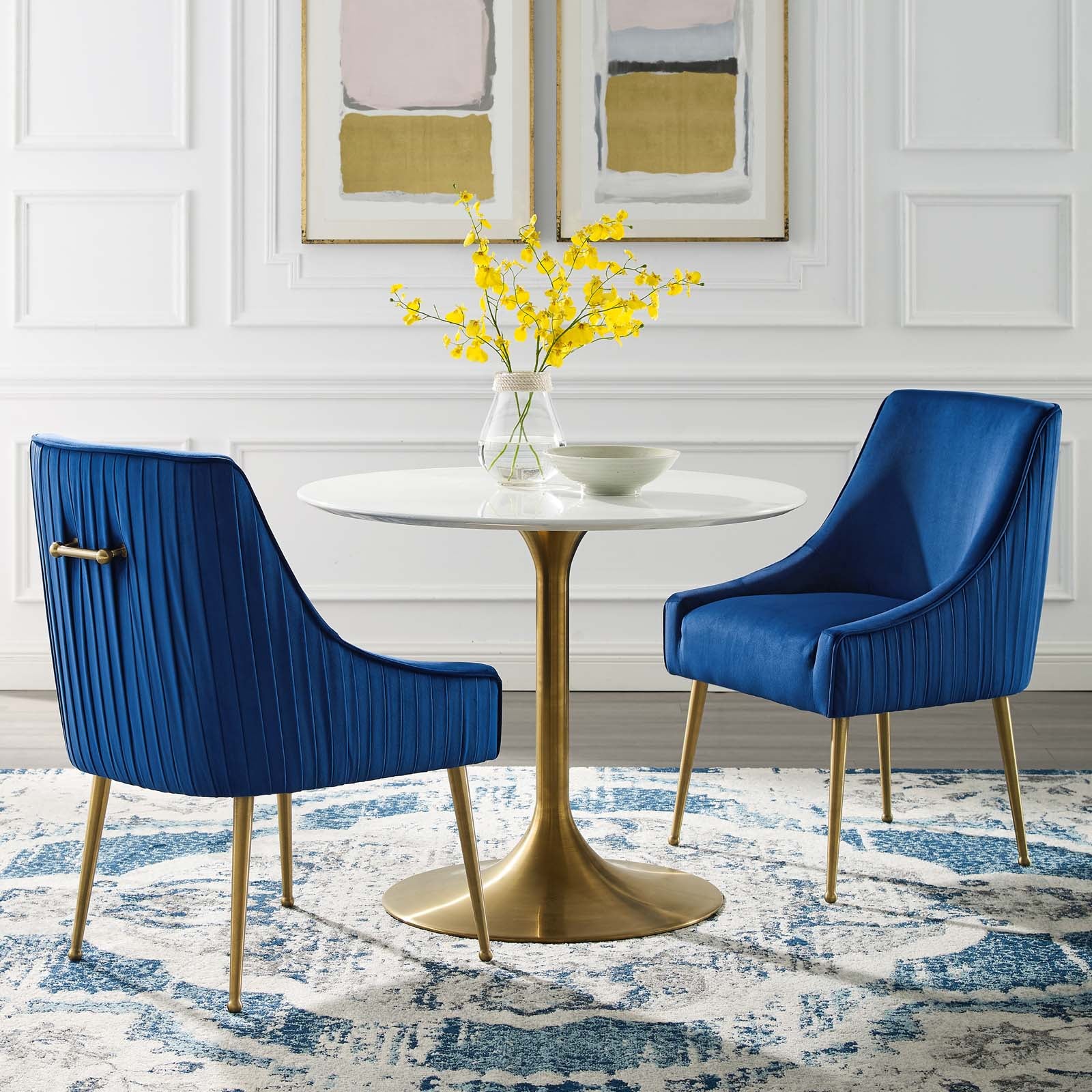 Modway Dining Chairs - Discern Pleated Back Upholstered Performance Velvet Dining Chair ( Set of 2 ) Navy