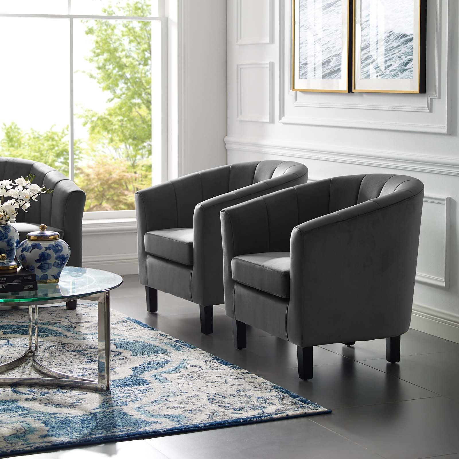 Modway Accent Chairs - Prospect Channel Tufted Performance Velvet Armchair Set of 2 Gray