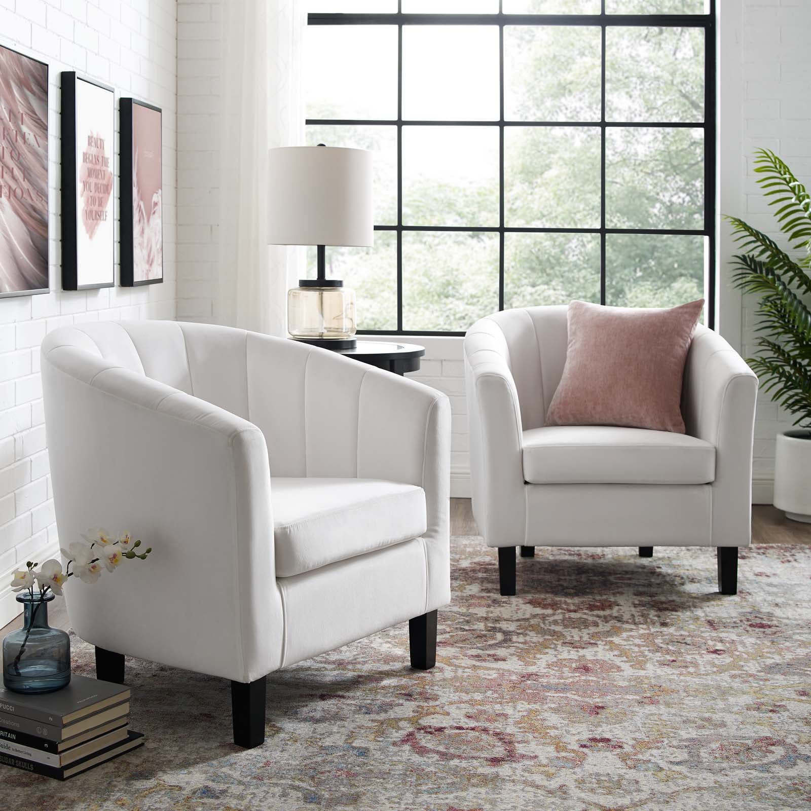 Modway Accent Chairs - Prospect Channel Tufted Performance Velvet Armchair Set of 2 White